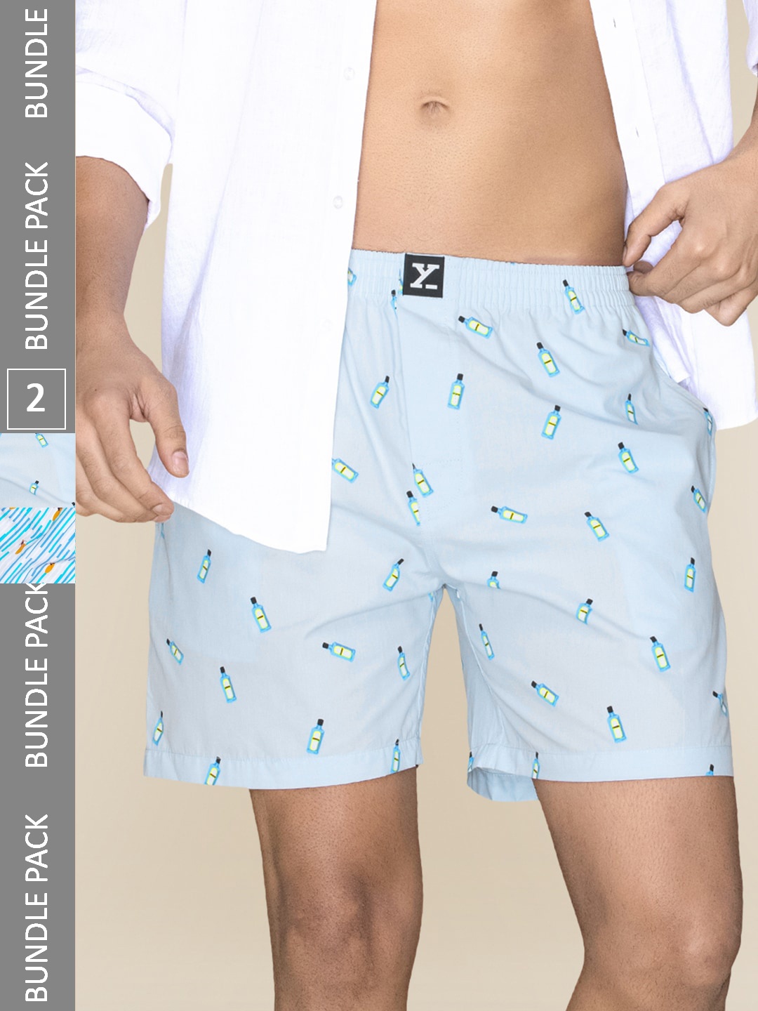 

XYXX Men Printed Pack of 2 Combed Cotton Surf Boxer, Blue