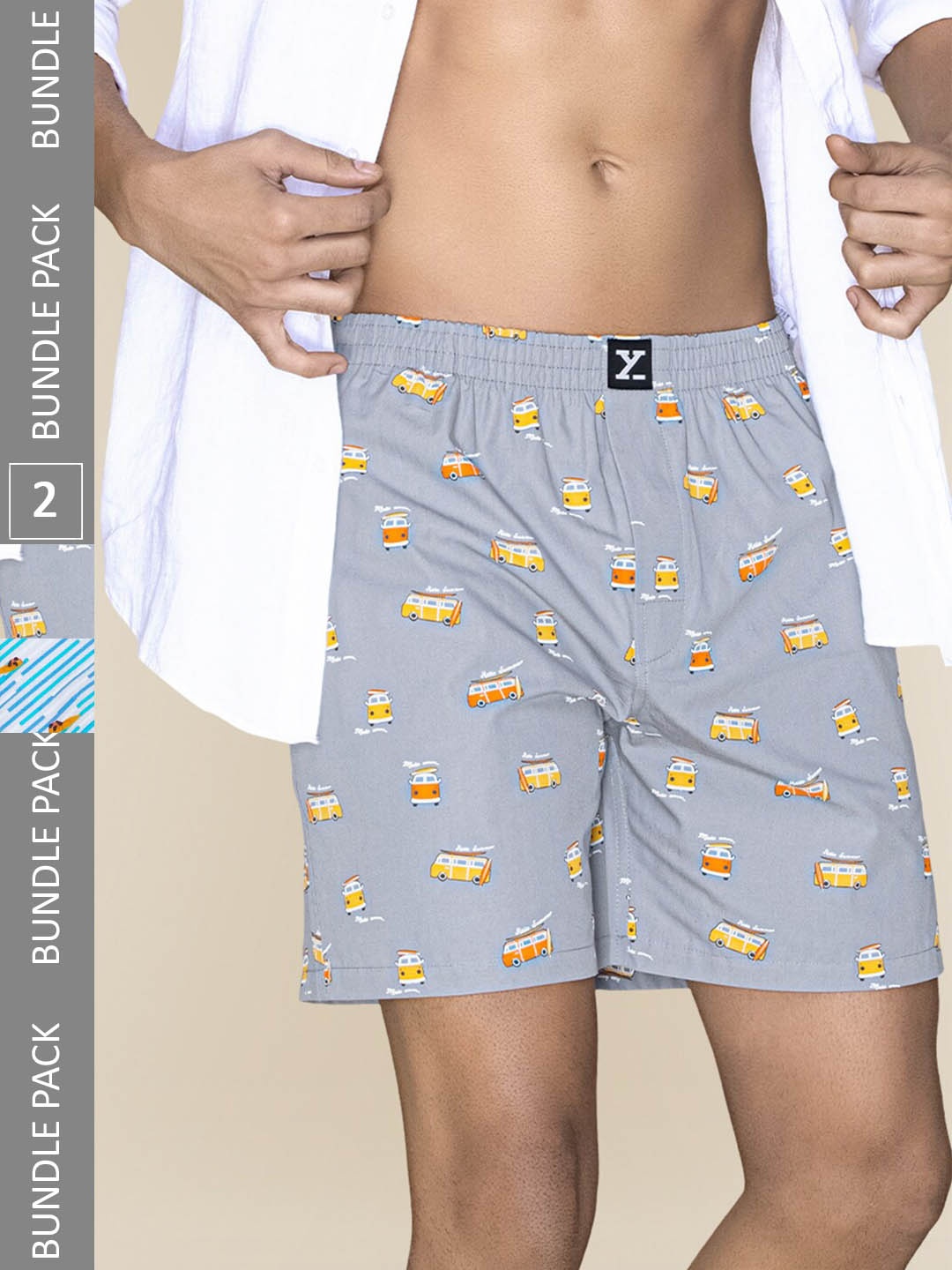 

XYXX Men Printed Pack Of 2 Combed Cotton Surf Boxer XYBOX2PCKN379, Blue
