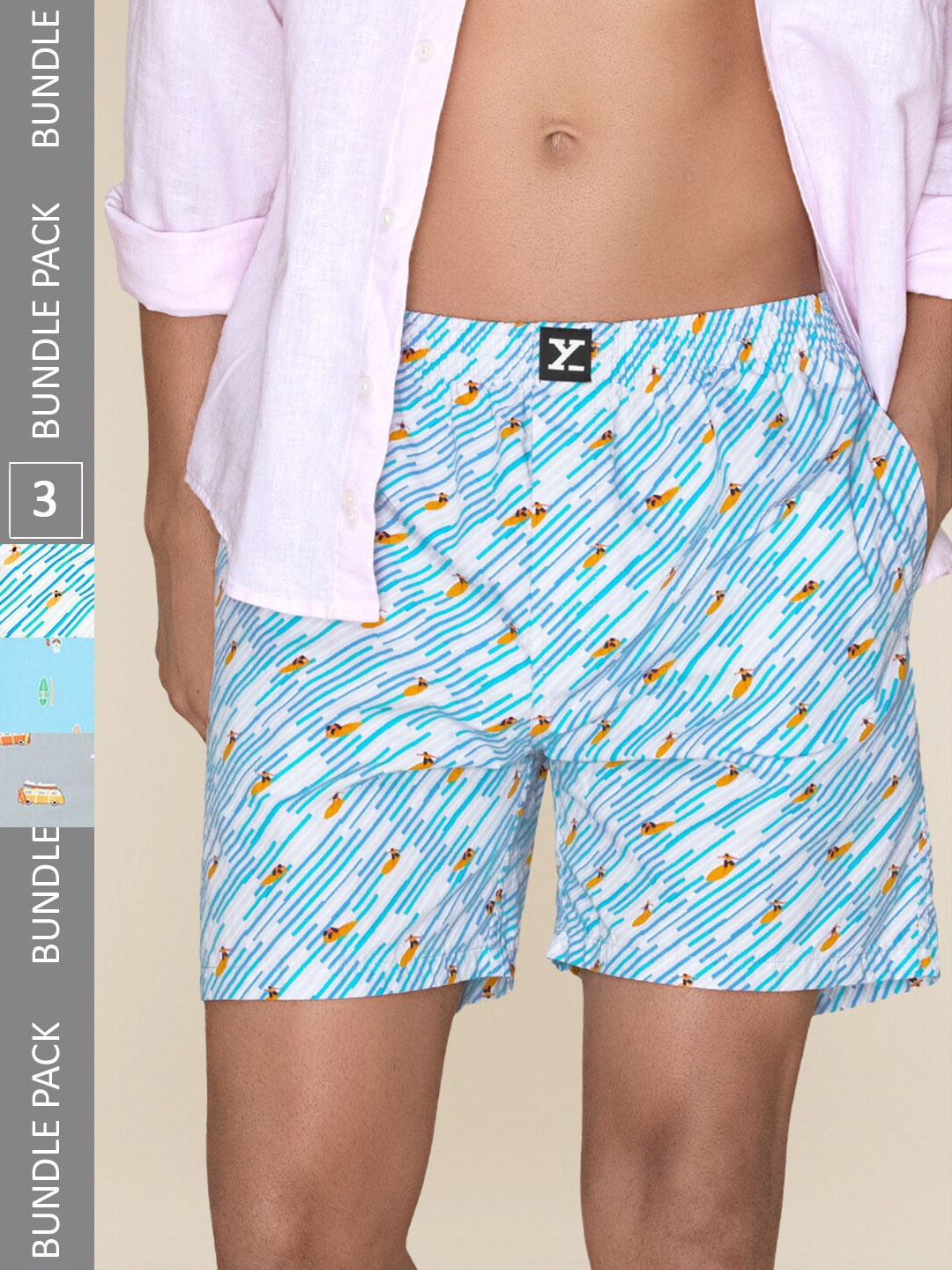 

XYXX Men Printed Pack Of 3 Combed Cotton Surf Boxer XYBOX3PCKN252, Blue