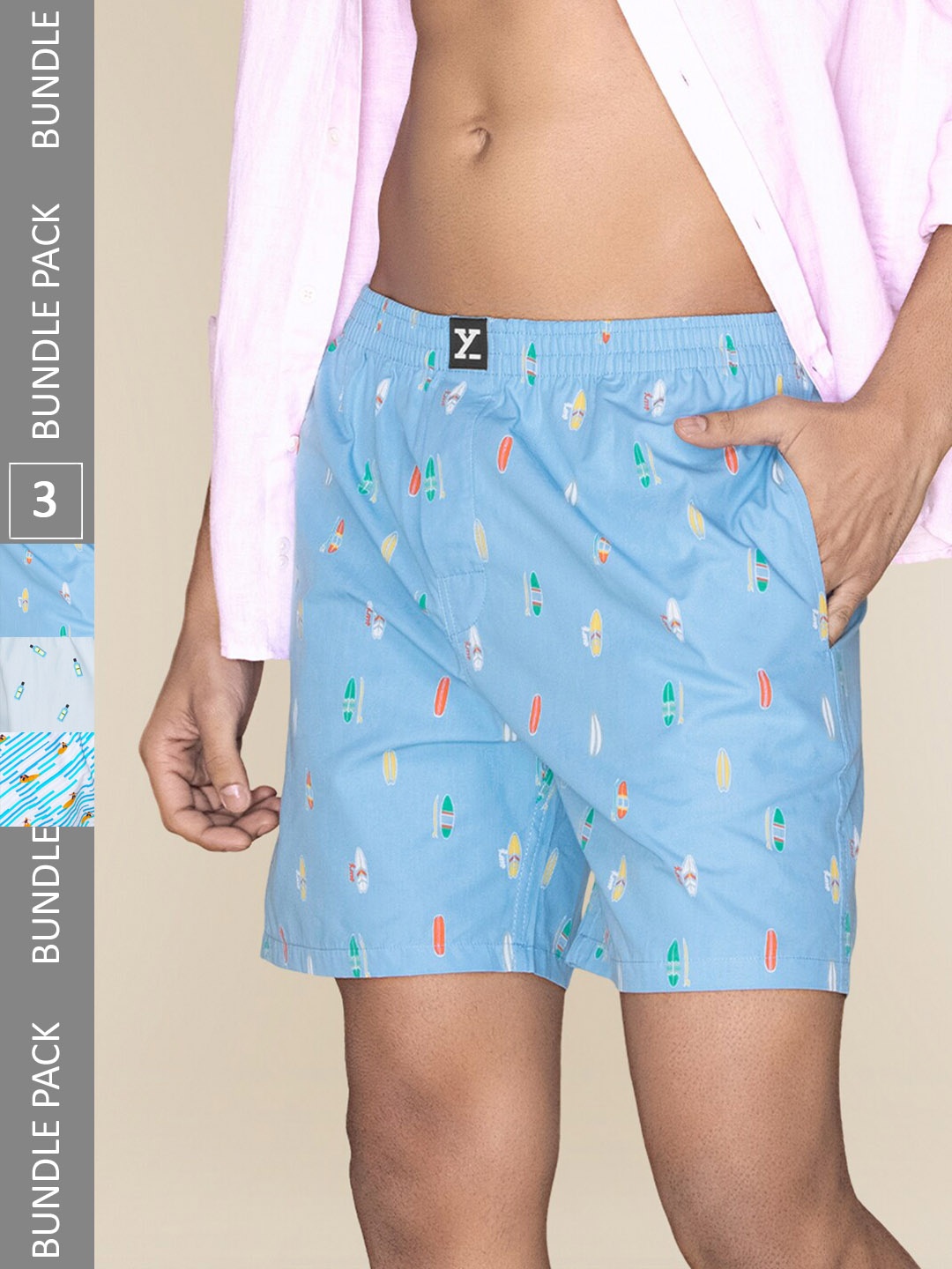 

XYXX Men Printed Pack of 3 Combed Cotton Surf Boxer-XYBOX3PCKN253, Blue