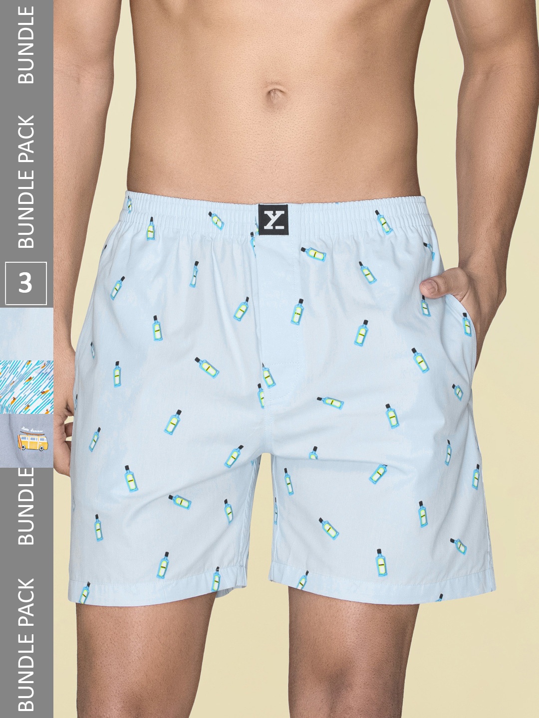 

XYXX Men Printed Pack Of 3 Combed Cotton Surf Boxer XYBOX3PCKN254, Blue