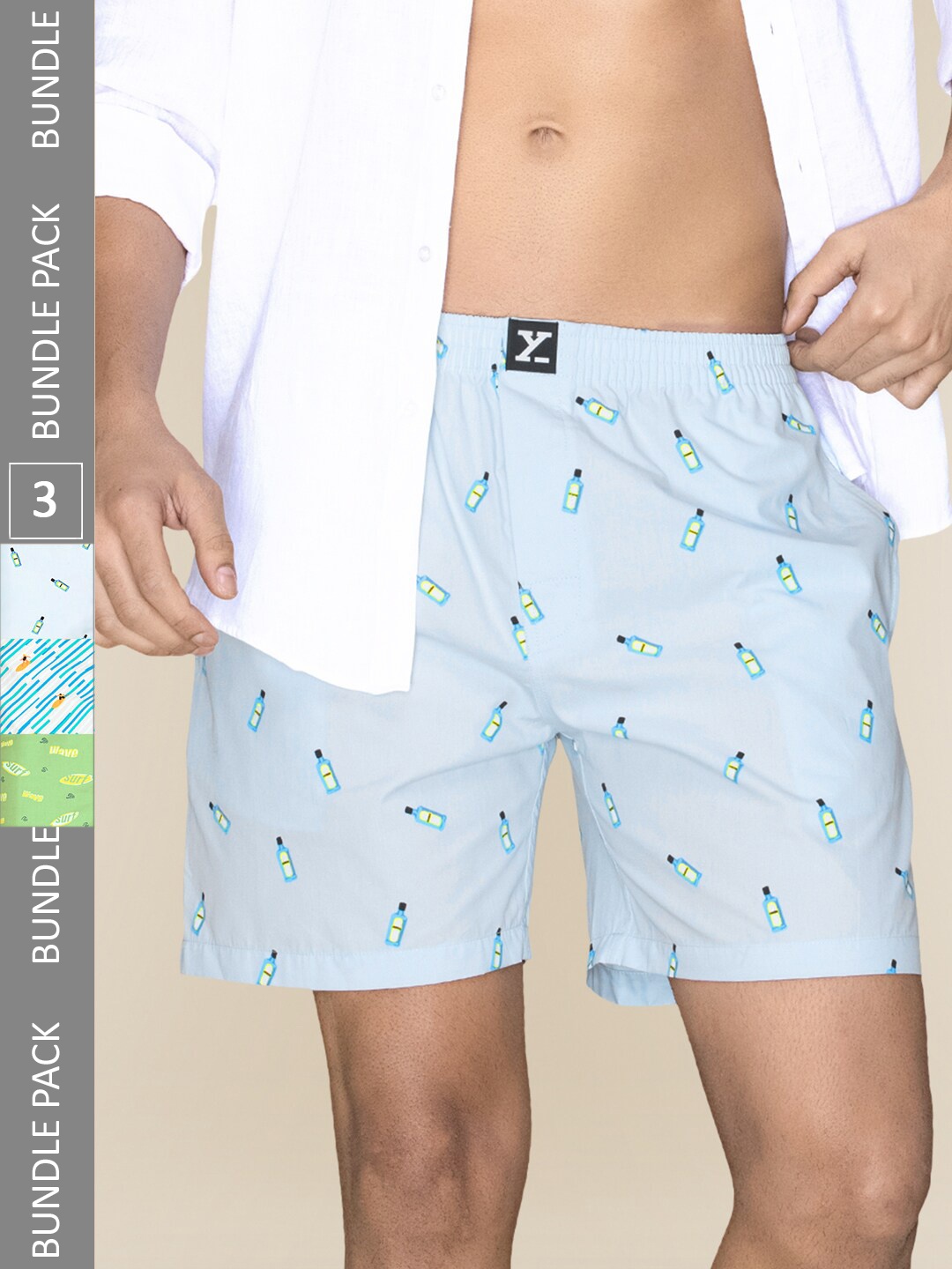 

XYXX Men Printed Pack of 3 Combed Cotton Surf Boxers-XYBOX3PCKN248, Blue