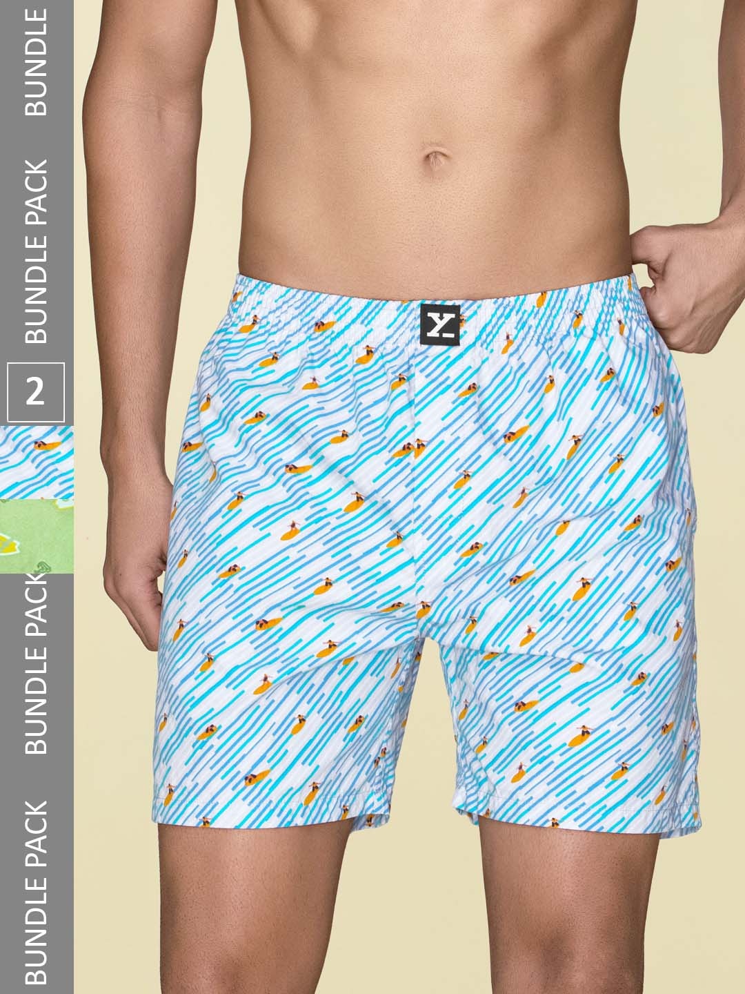 

XYXX Mens Printed Pack of 2 Combed Cotton Surf Boxer XYBOX2PCKN374, Green