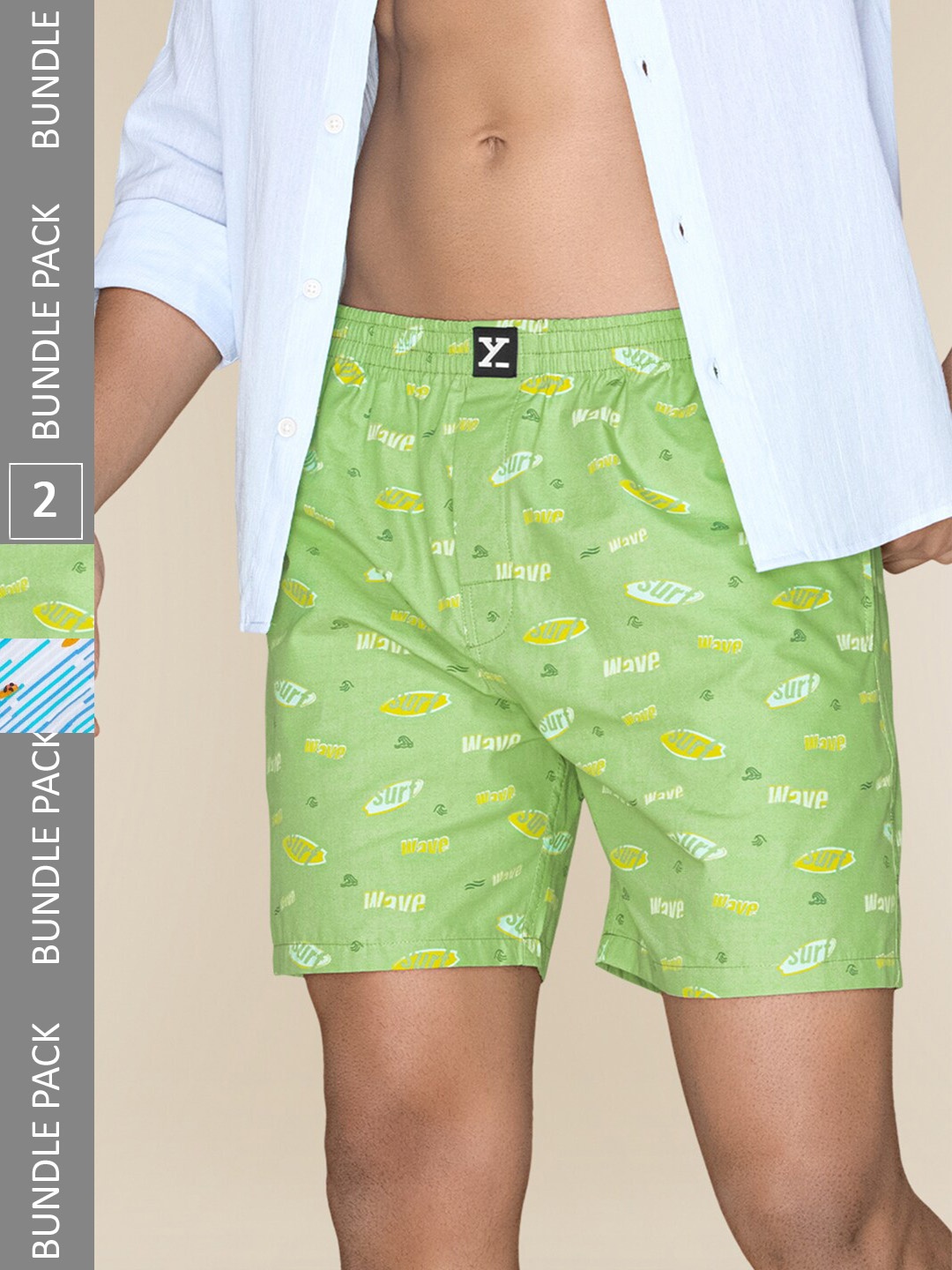 

XYXX Men Printed Pack of 2 Combed Cotton Surf Boxers-XYBOX2PCKN374, Green