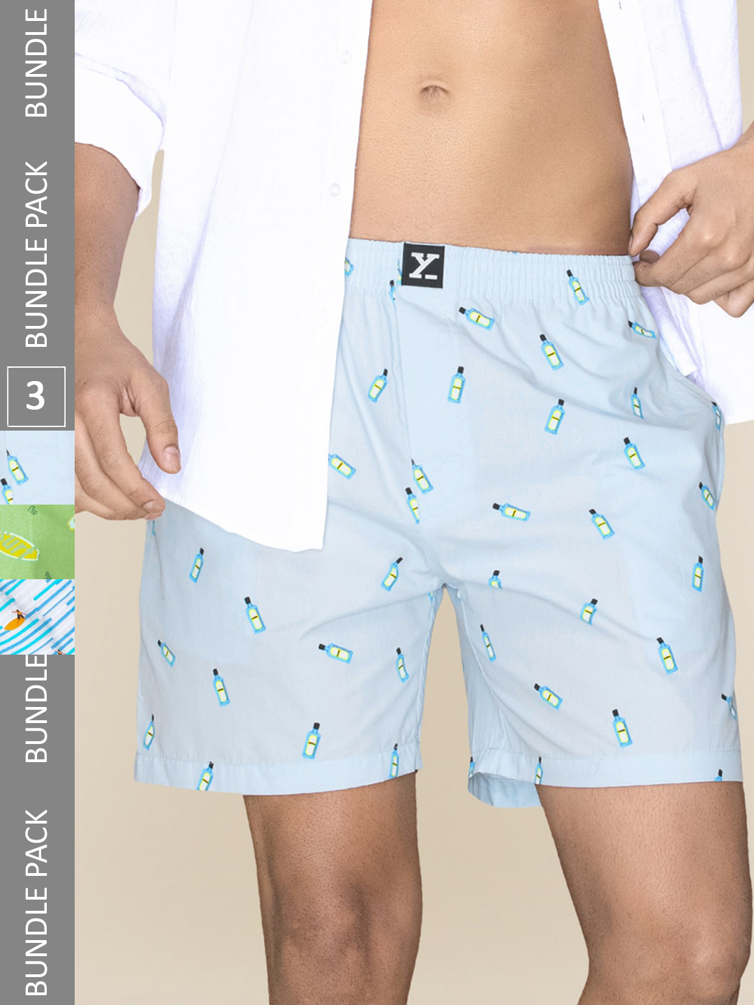 

XYXX Mens Printed Pack of 3 Combed Cotton Surf Boxer XYBOX3PCKN248, Blue
