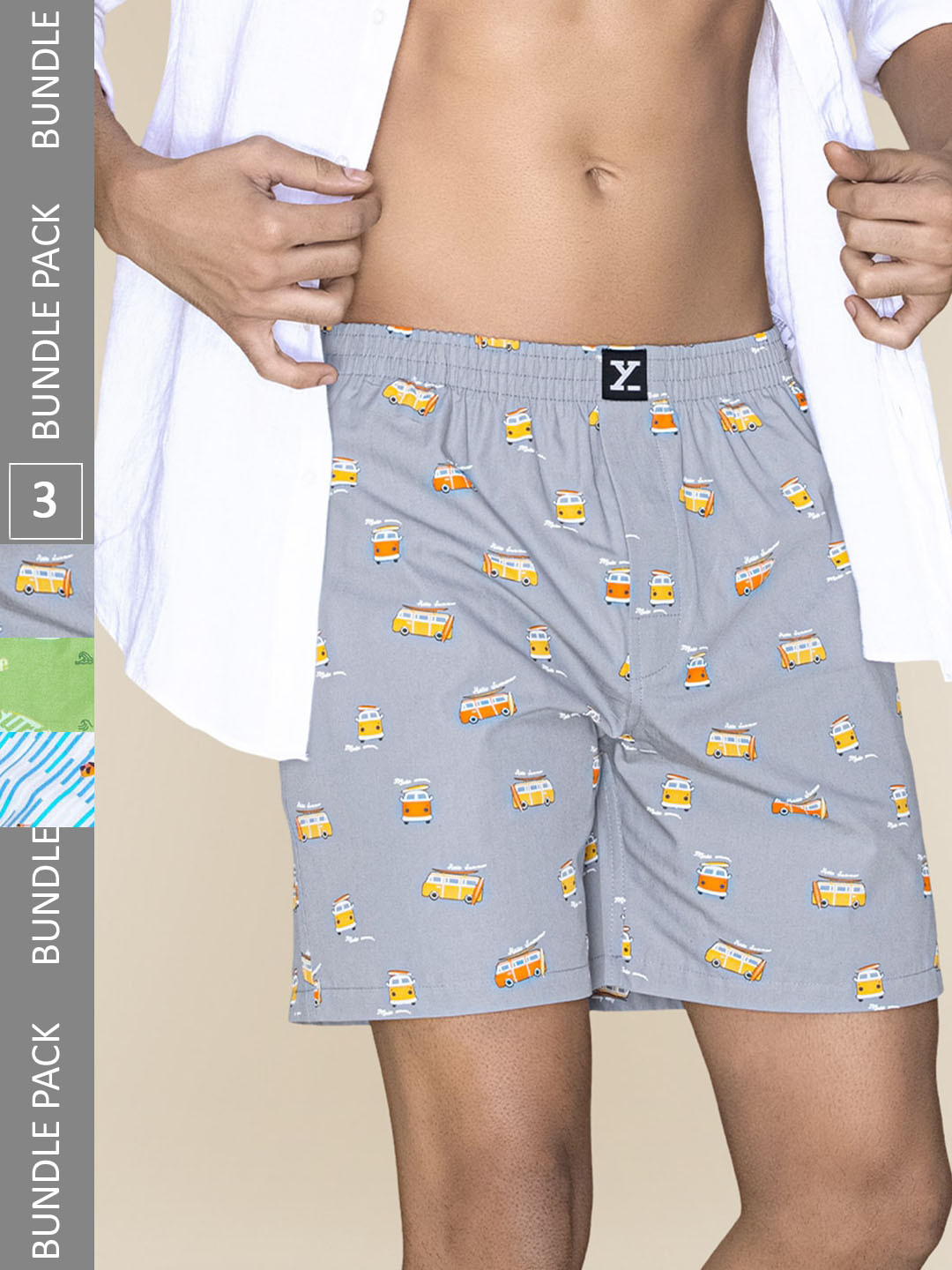 

XYXX Men Printed Pack of 3 Combed Cotton Surf Boxer, Green