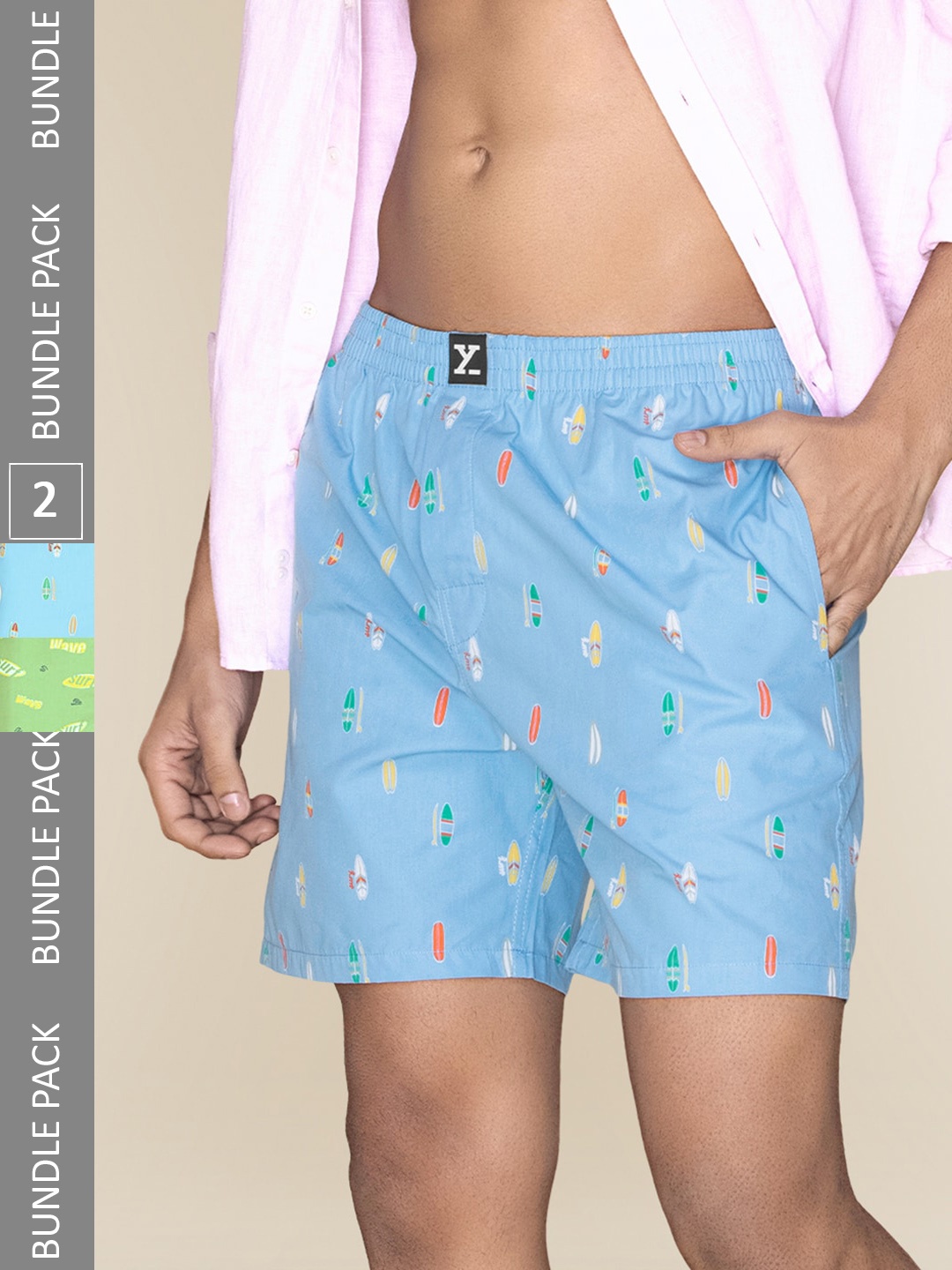 

XYXX Men Printed Pack Of 2 Combed Cotton Surf Boxer XYBOX2PCKN375, Blue