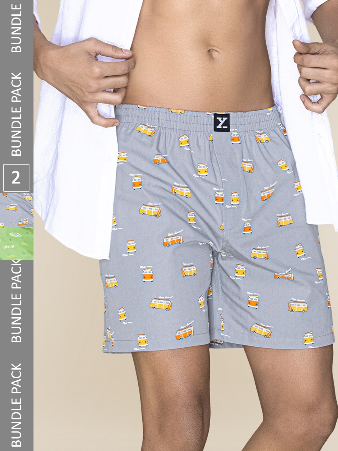 

XYXX Mens Printed Pack of 2 Combed Cotton Surf Boxer XYBOX2PCKN376, Grey