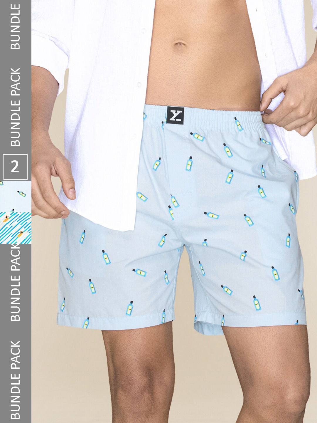 

XYXX Men Printed Pack Of 2 Combed Cotton Surf Boxer XYBOX2PCKN380, Blue