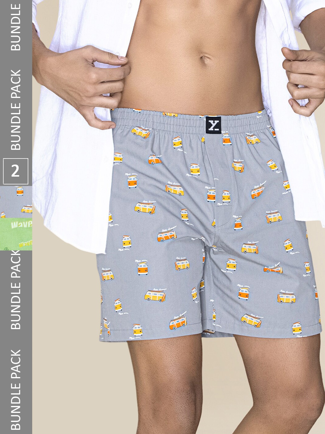 

XYXX Men Printed Pack of 2 Combed Cotton Surf Boxers-XYBOX2PCKN376, Green