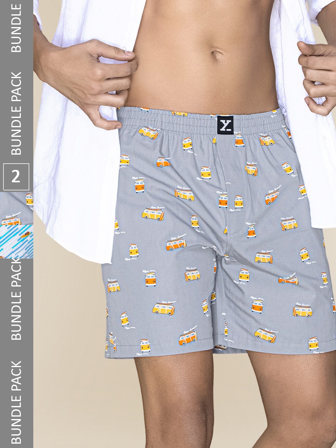 

XYXX Mens Printed Pack of 2 Combed Cotton Surf Boxer XYBOX2PCKN379, Grey