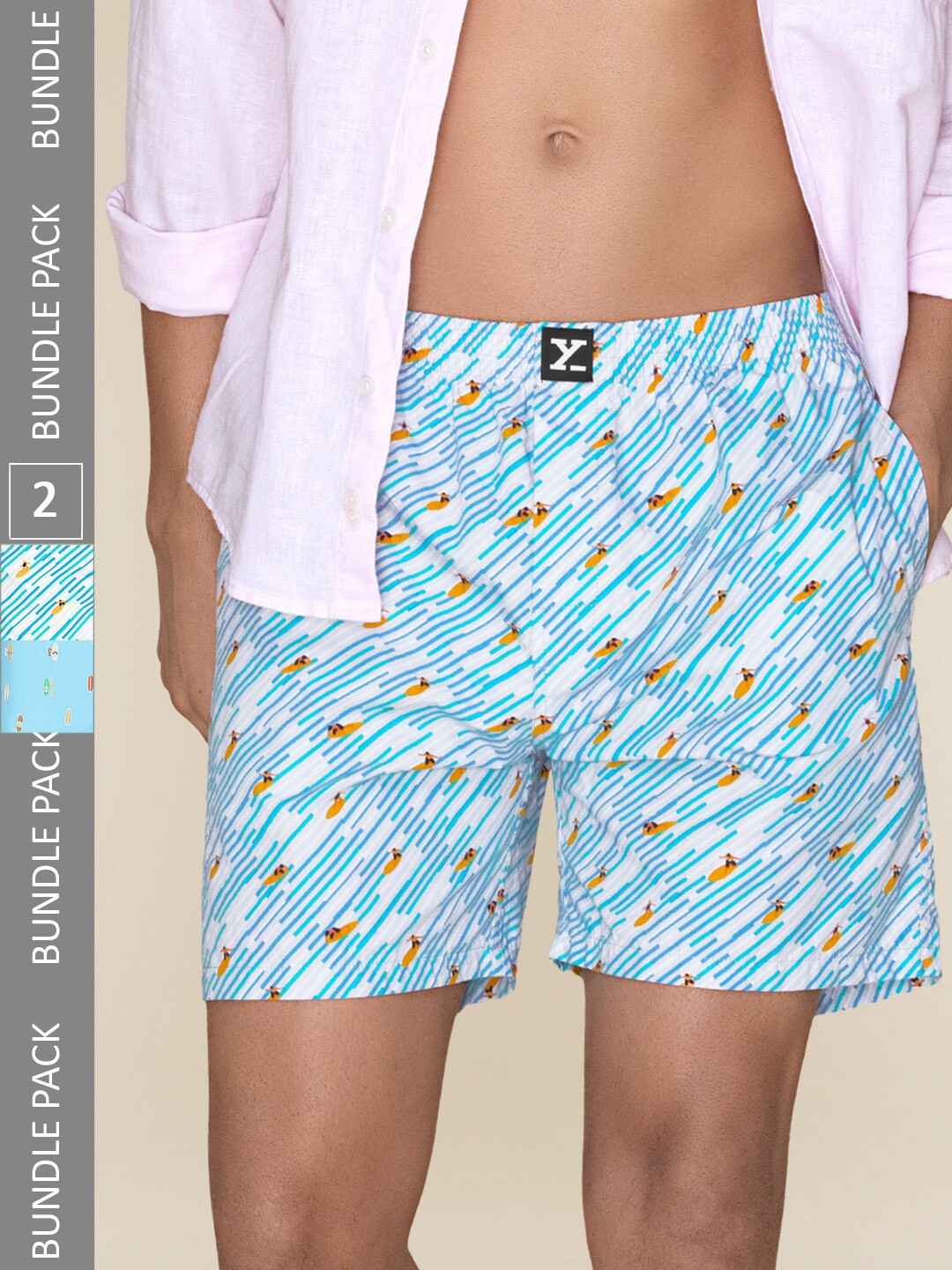 

XYXX Men Printed Pack of 2 Combed Cotton Surf Boxer, Blue