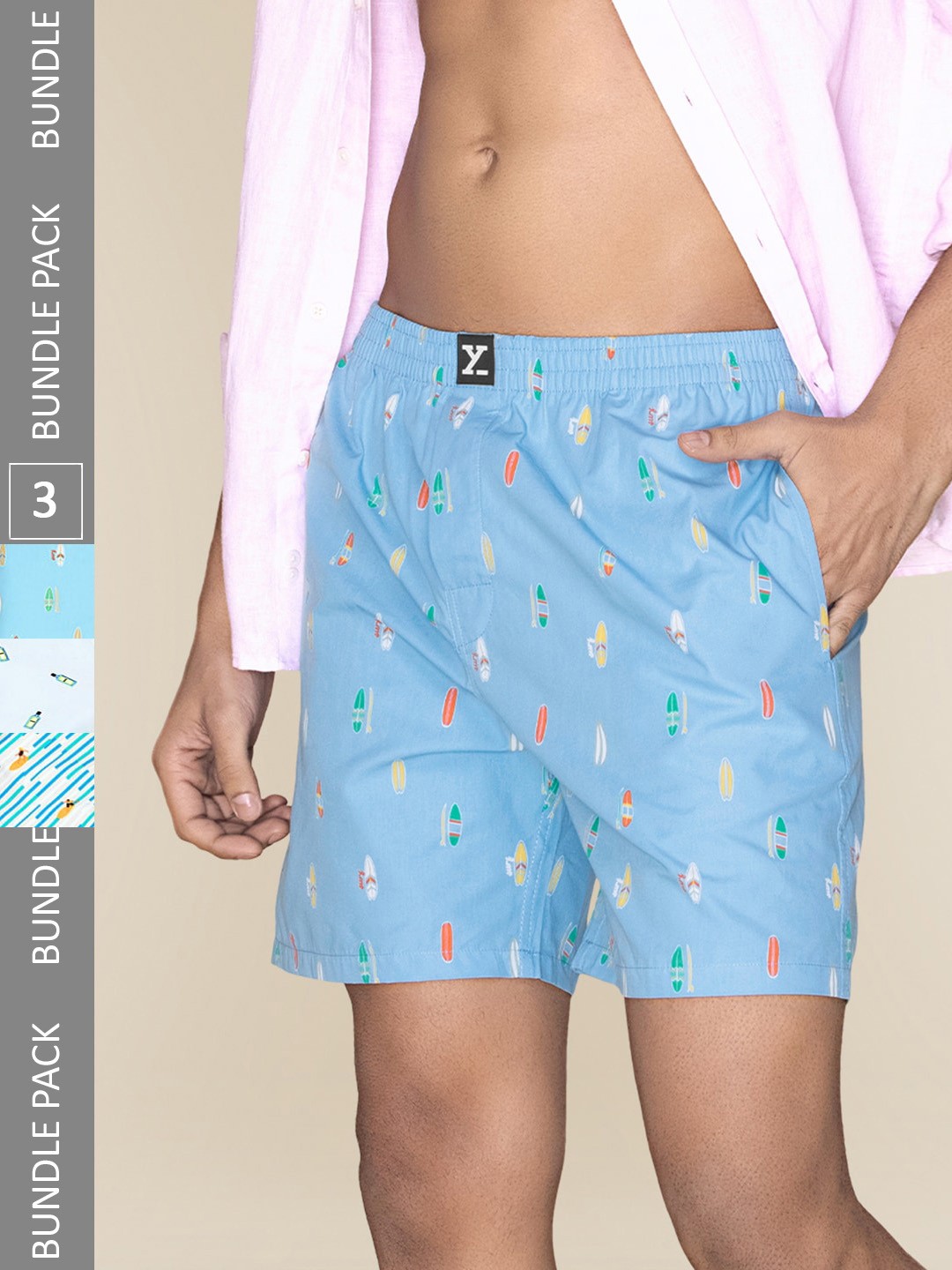 

XYXX Mens Printed Pack of 3 Combed Cotton Surf Boxer XYBOX3PCKN253, Blue