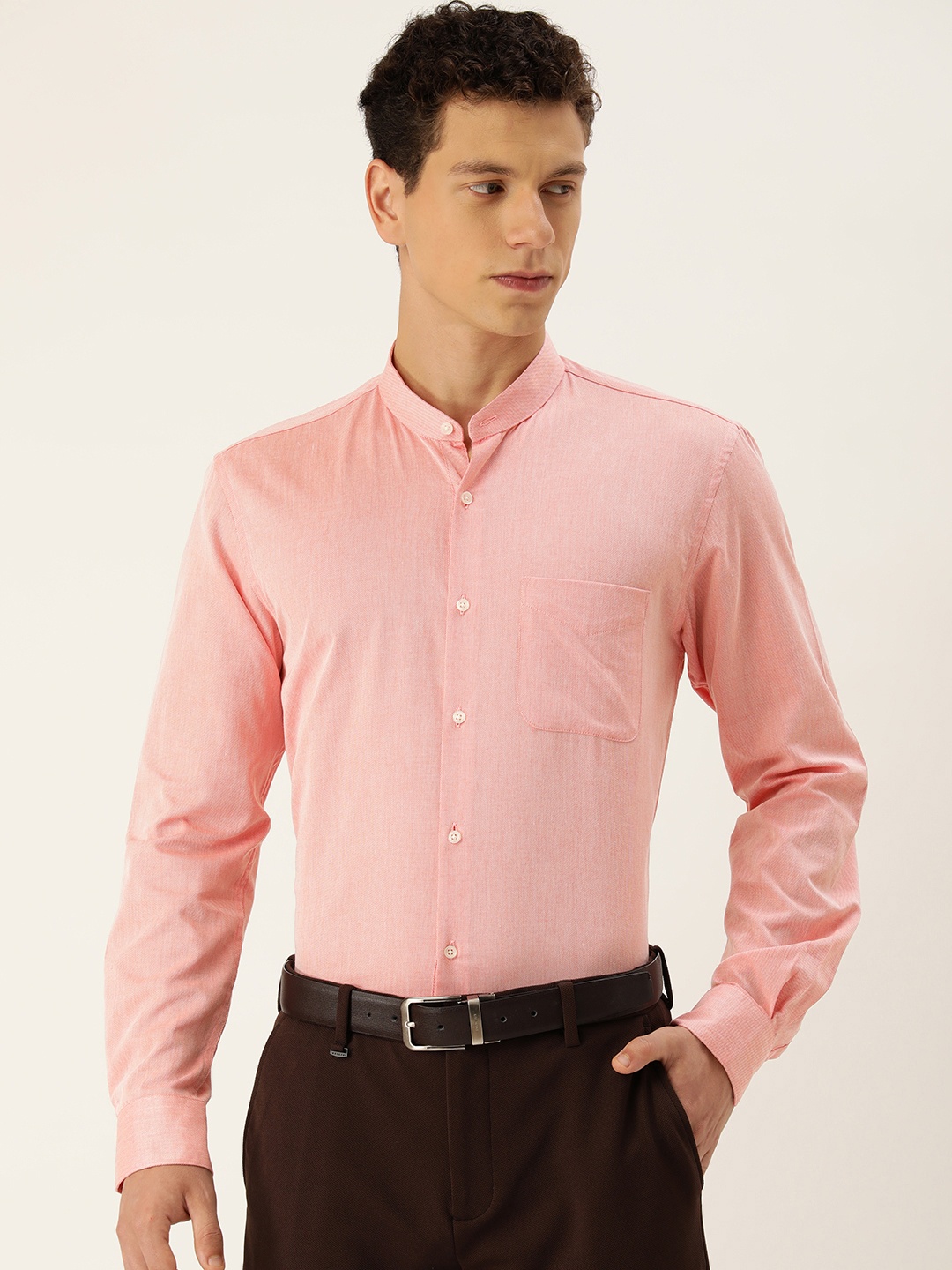 

Peter England Self Design Textured Slim Fit Formal Shirt, Peach