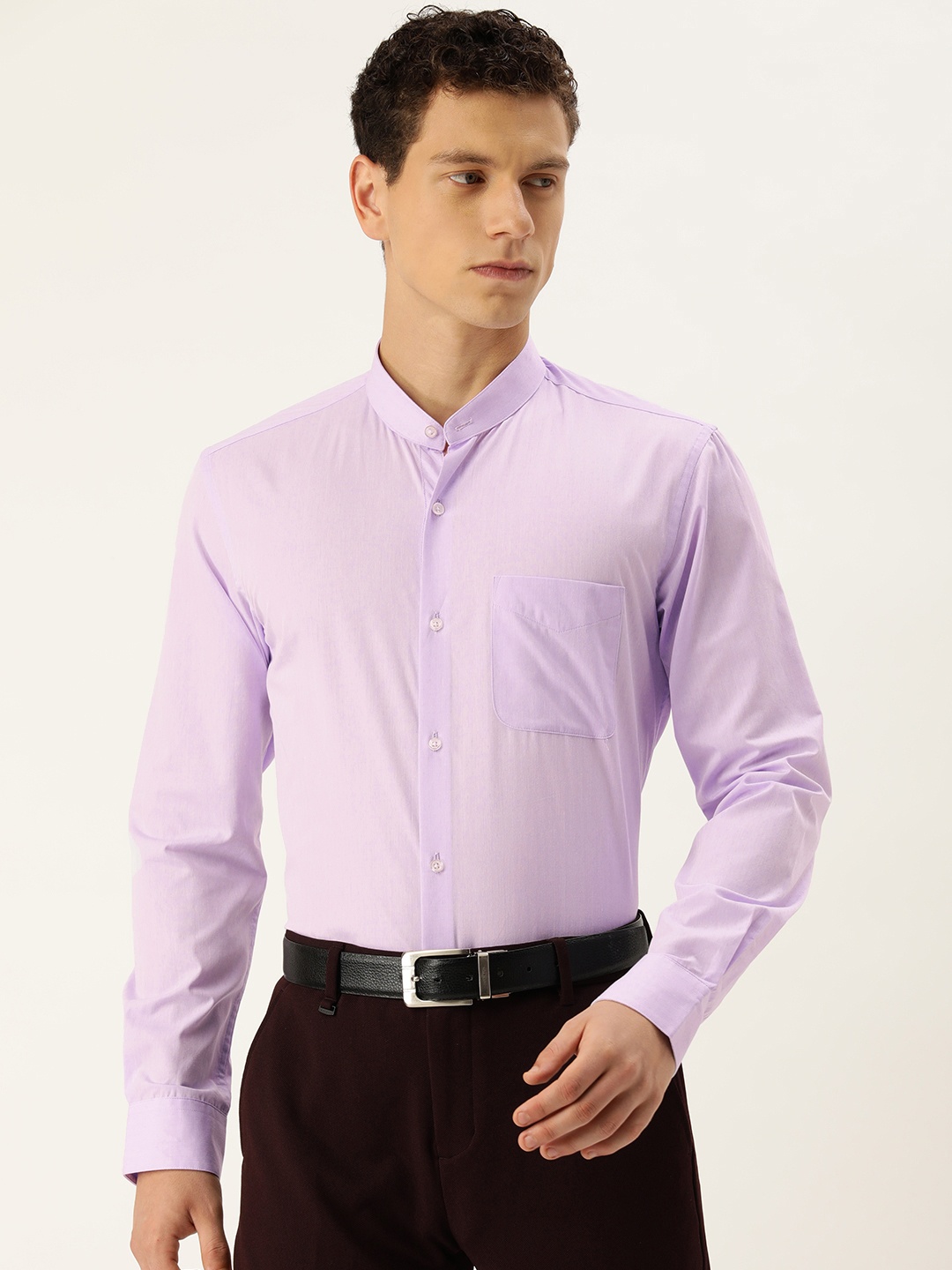 

Peter England Slim Fit Band Collar Full Sleeves Formal Shirt, Purple