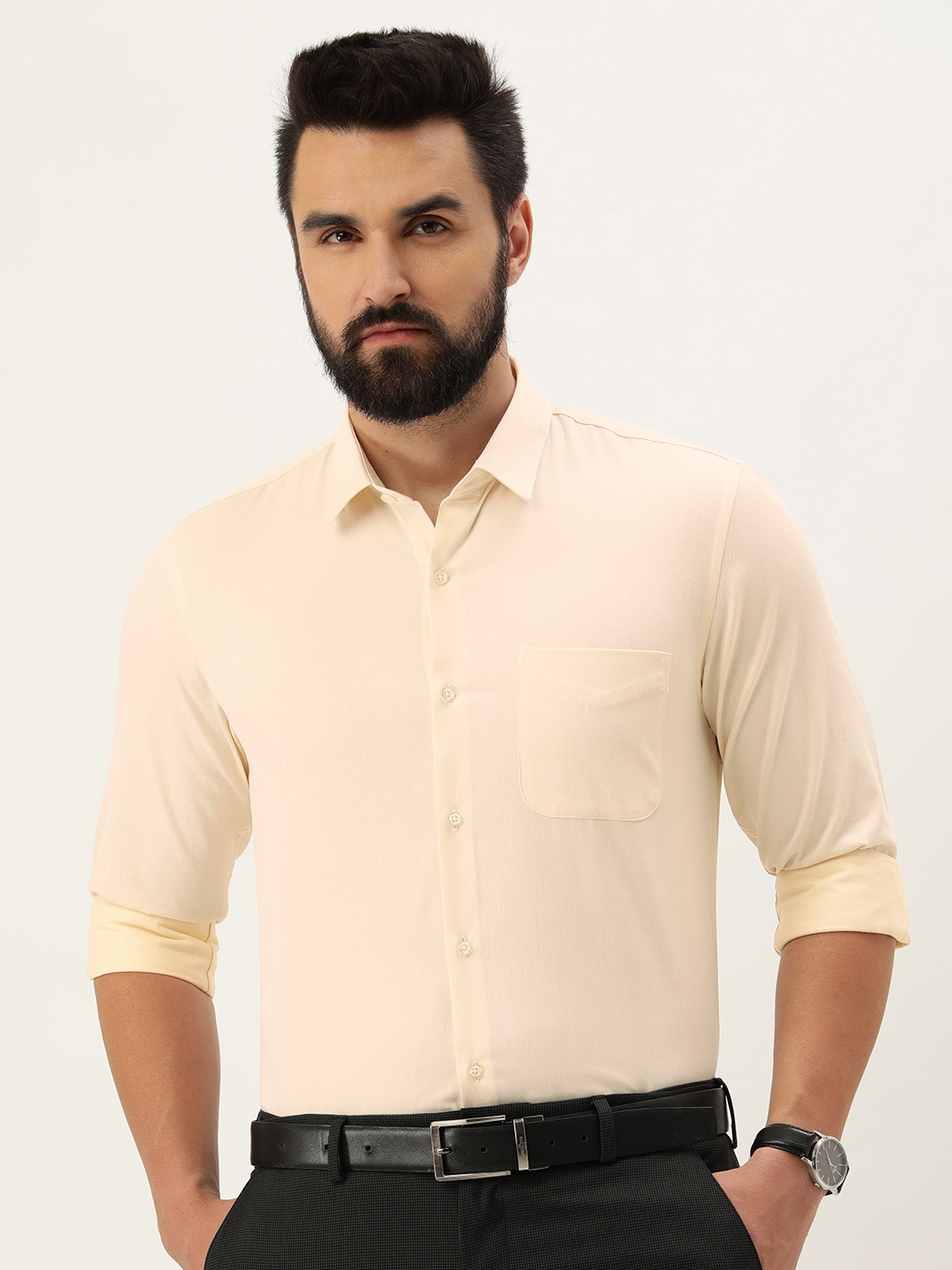 

Peter England Self Design Slim Fit Formal Shirt, Yellow