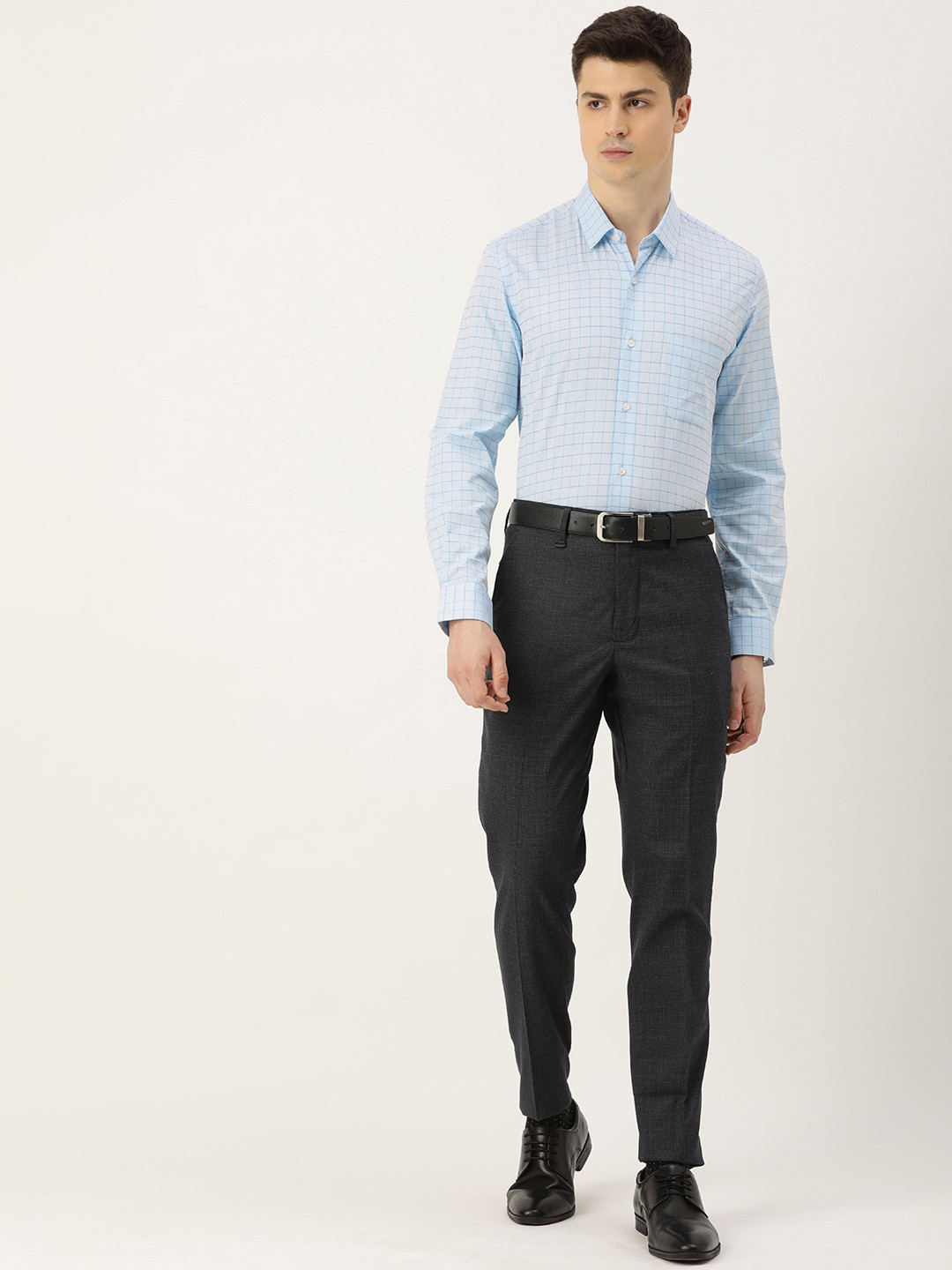 

Peter England Slim Fit Self Design Checked Formal Shirt, Blue