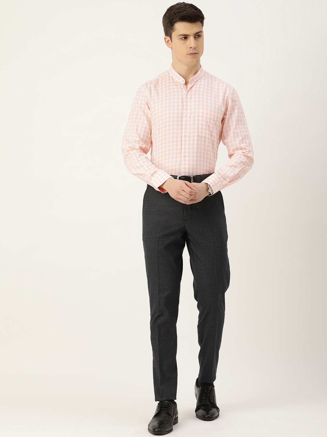 

Peter England Slim Fit Checked Formal Shirt, Peach