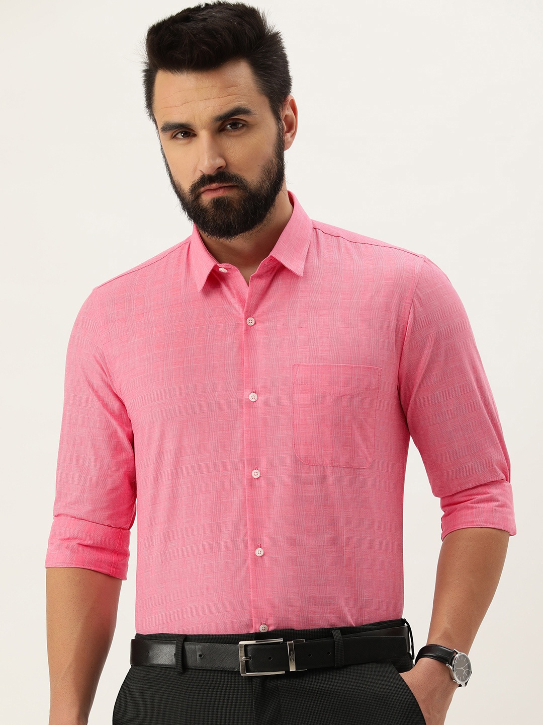 

Peter England Slim Fit Checked Formal Shirt, Pink