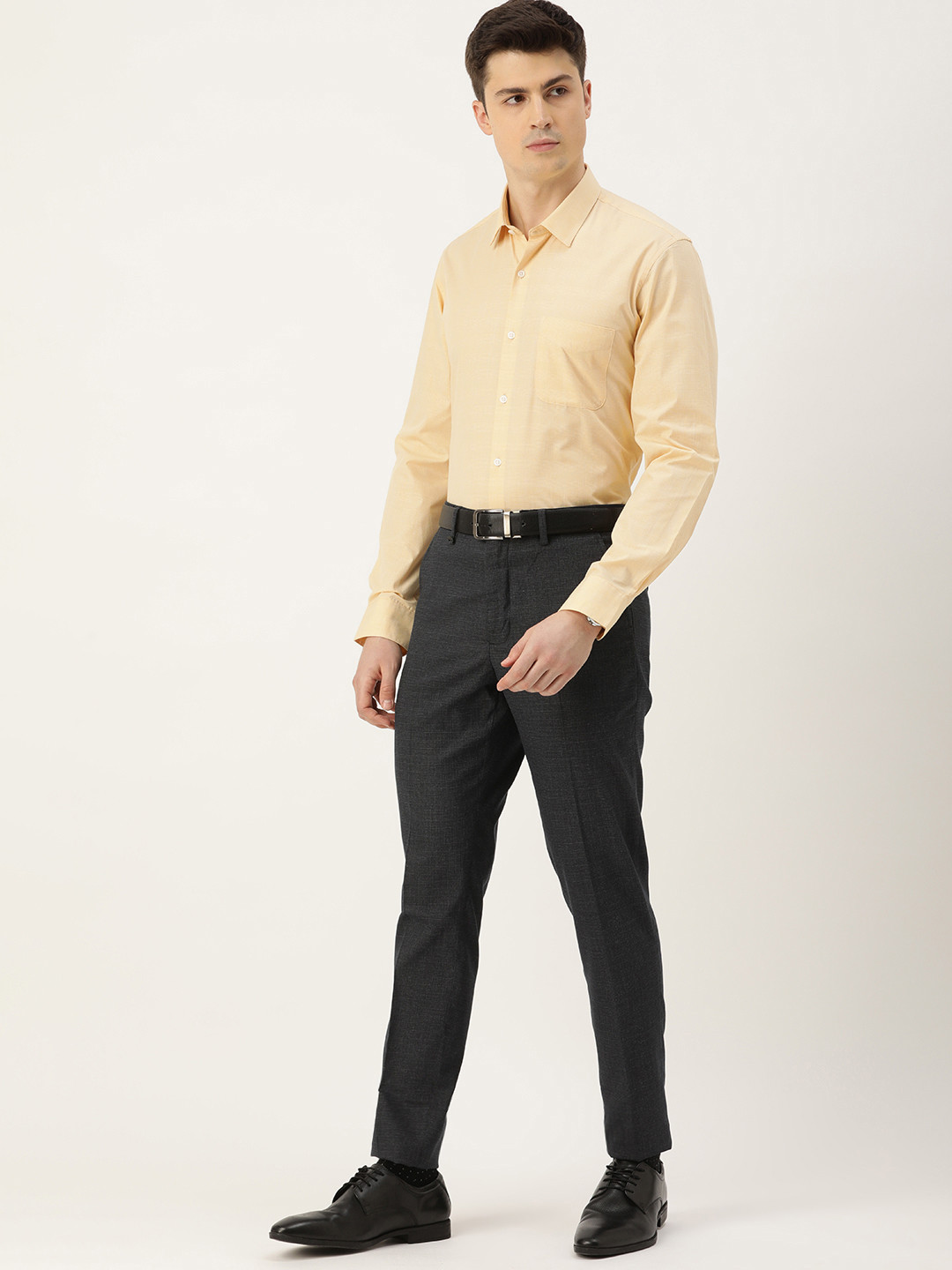 

Peter England Slim Fit Self Design Checked Formal Shirt, Yellow