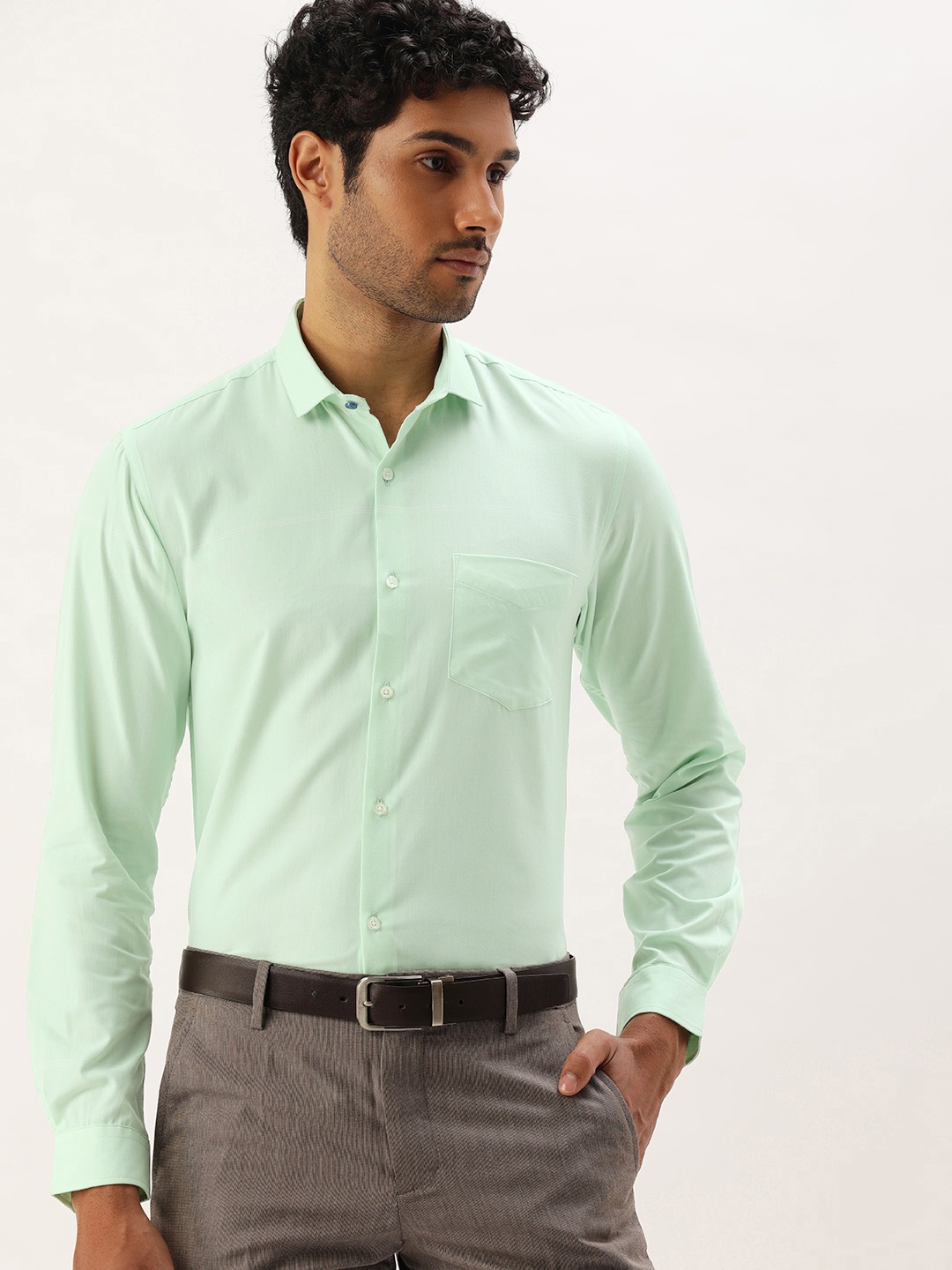 

Peter England Spread Collar Slim Fit Formal Shirt, Green