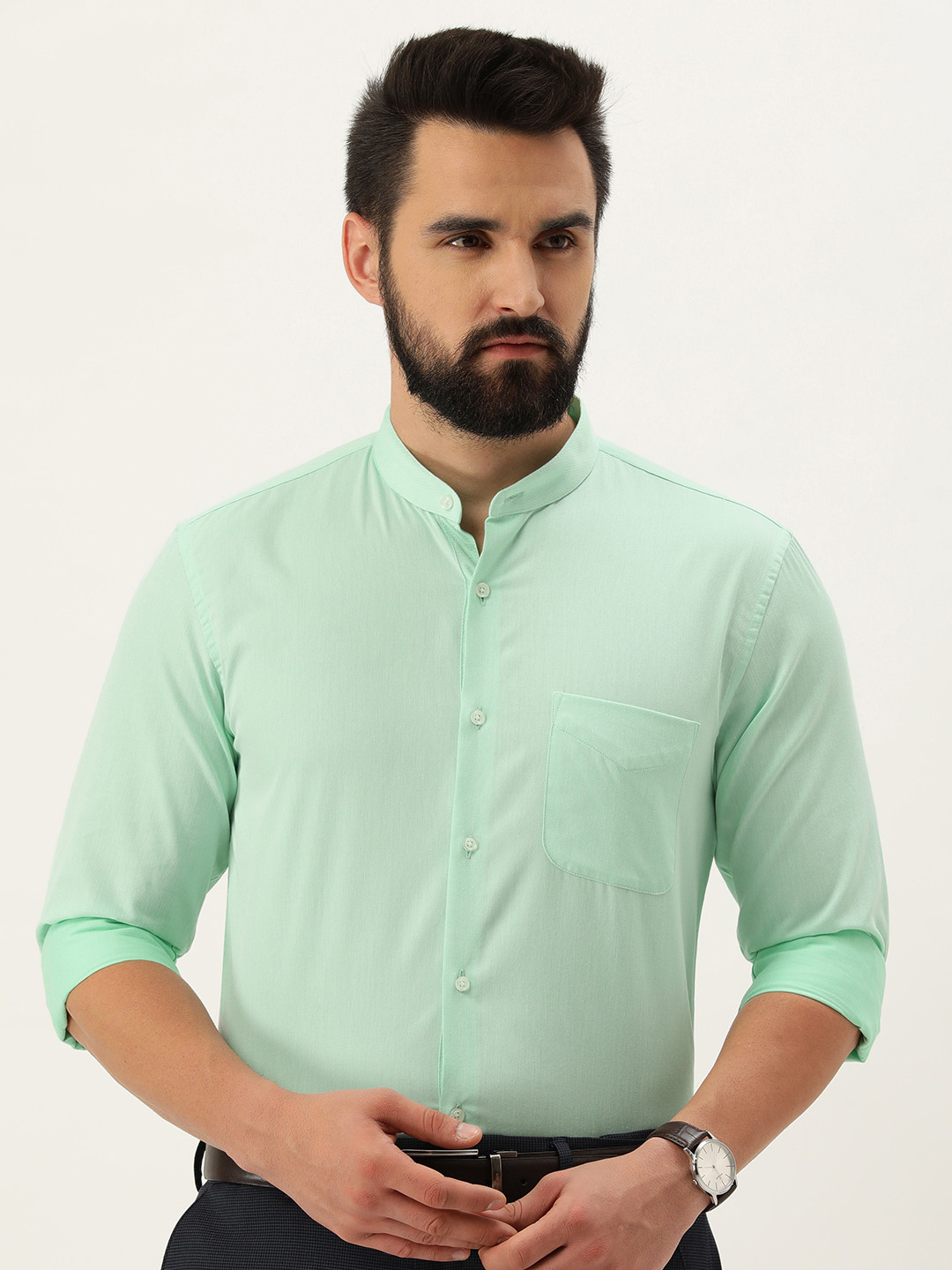 

Peter England Textured Slim Fit Formal Shirt, Green