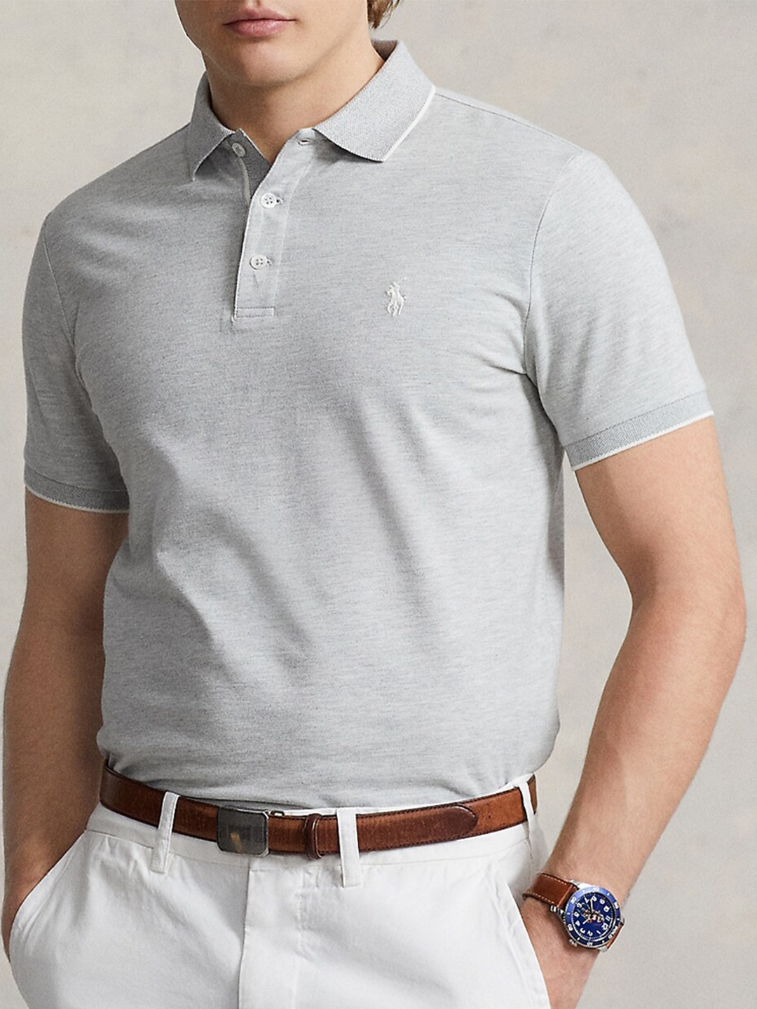 

Polo Ralph Lauren Polo Collar Slim-Fit Cotton T-Shirt, Grey