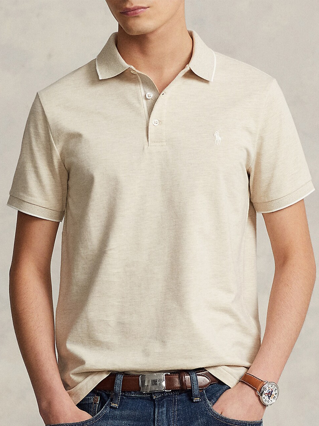 

Polo Ralph Lauren Men Slim-Fit Polo Collar Cotton T-Shirt, Beige