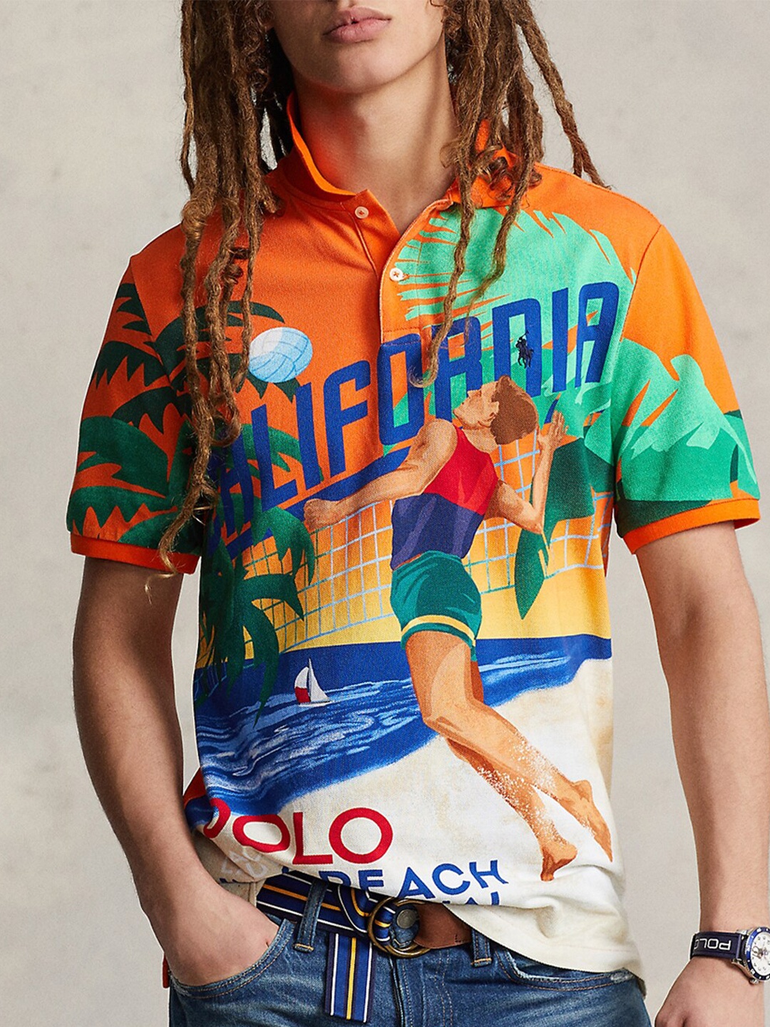 

Polo Ralph Lauren Printed Polo Collar Classic-Fit Cotton T-Shirt, Orange