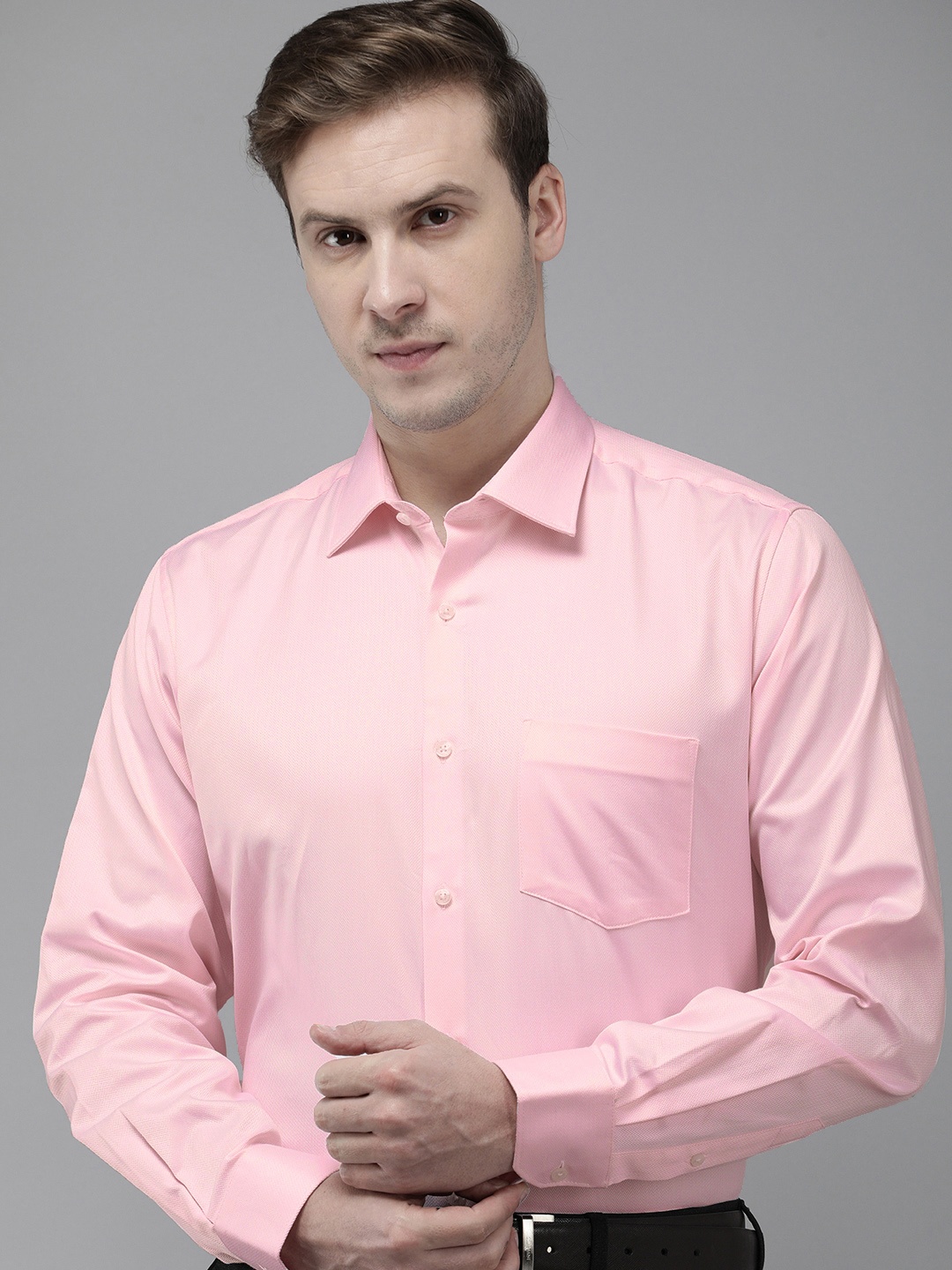 

Van Heusen Pure Cotton Custom Fit Self Design Formal Shirt, Pink