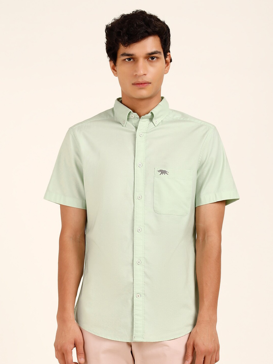 

Andamen Classic Slim Fit Oxford Casual Cotton Shirt, Green