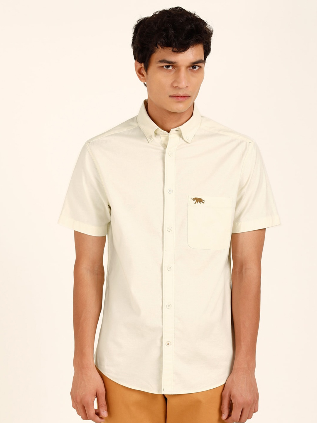 

Andamen Cotton Classic Slim Fit Oxford Opaque Casual Shirt, Off white