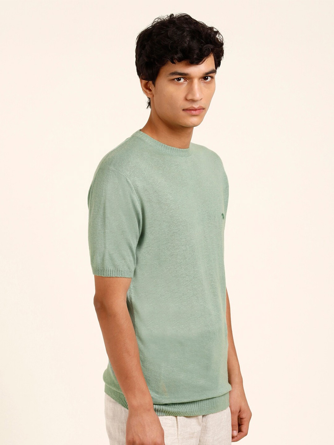Andamen Self Design Round Neck T-shirt, Green