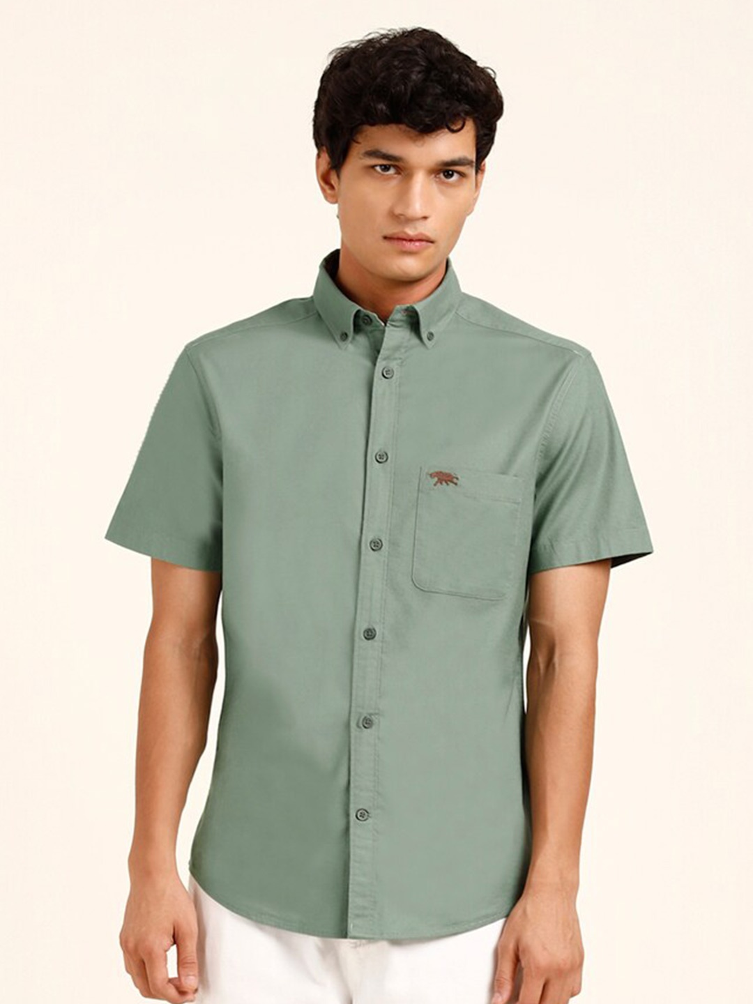 

Andamen Cotton Classic Slim Fit Oxford Opaque Casual Shirt, Olive