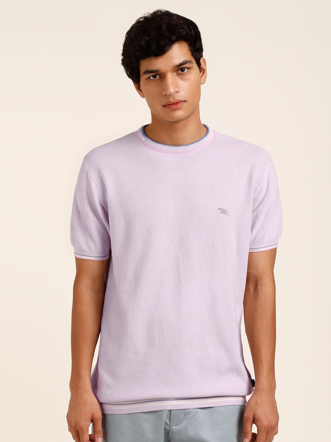 

Andamen Self Design Round Neck Cotton T-shirt, Purple