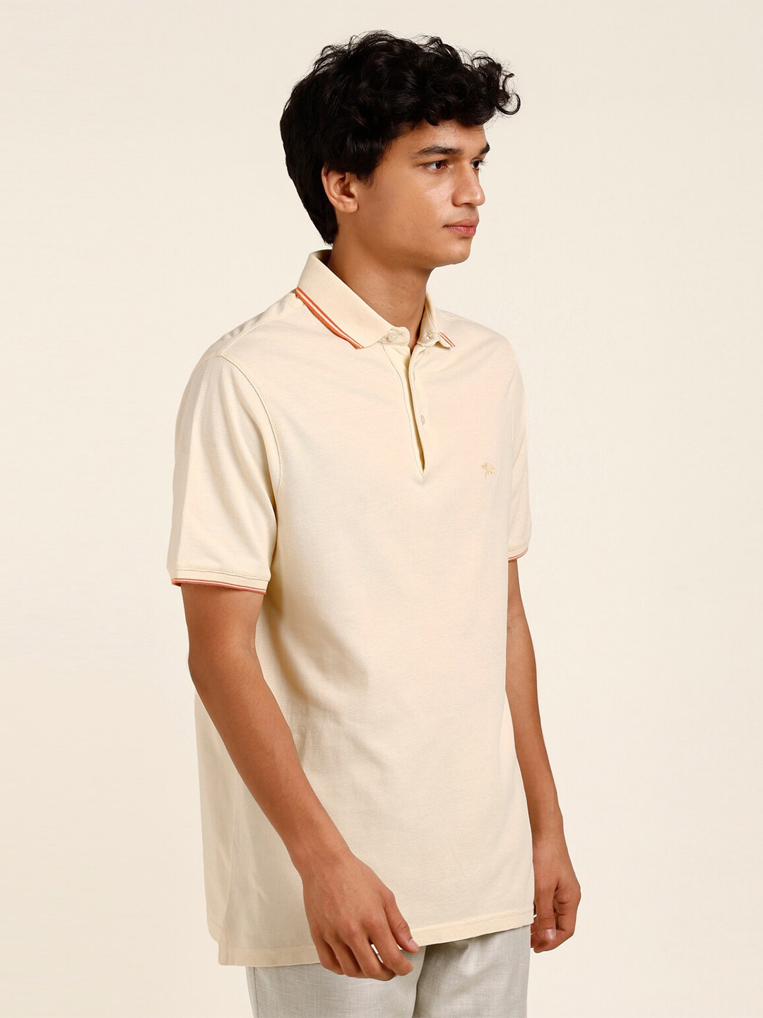 

Andamen Polo Collar Short Sleeve Cotton T-shirt, Beige