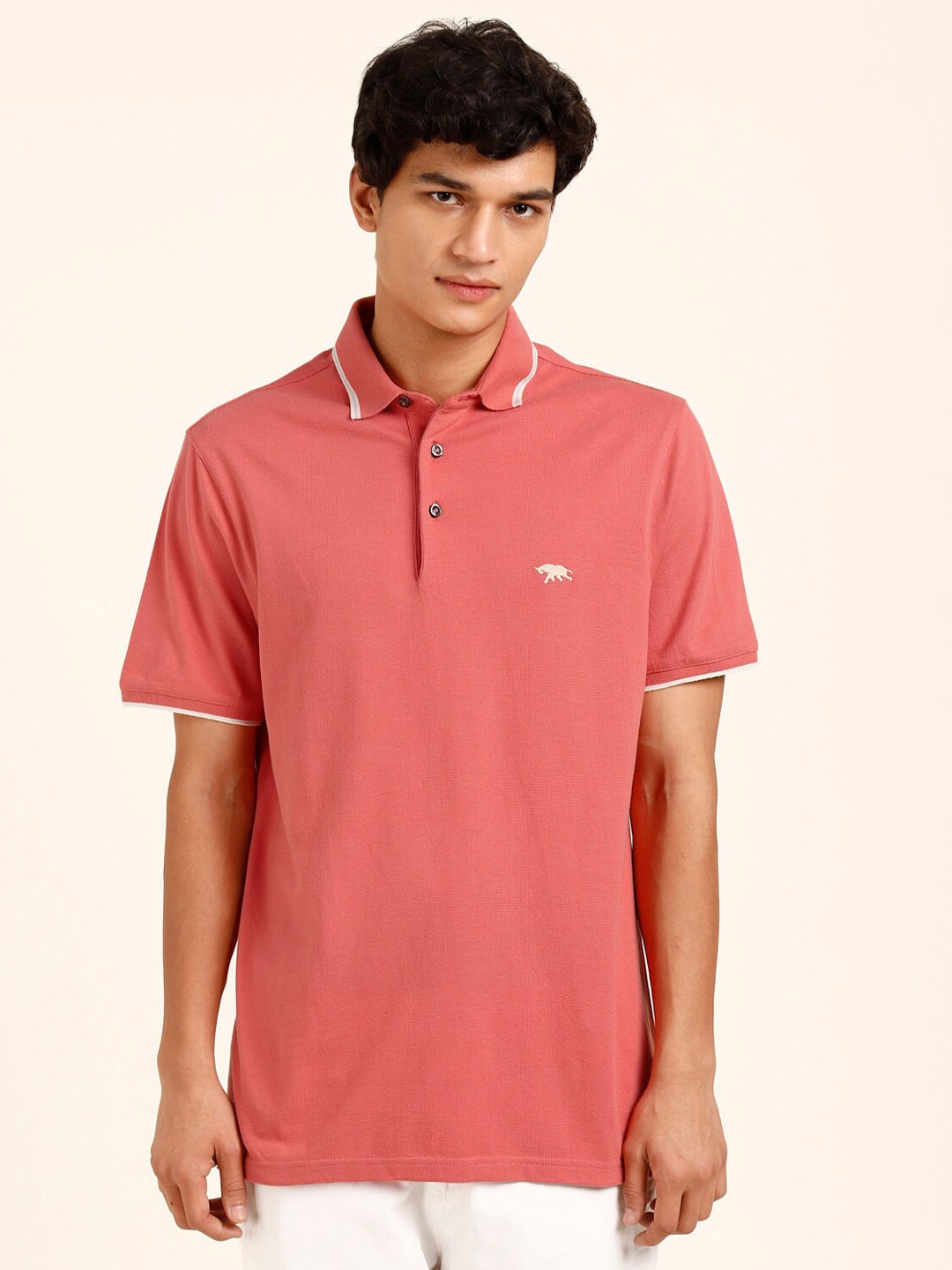 

Andamen Polo Collar Cotton T-shirt, Pink