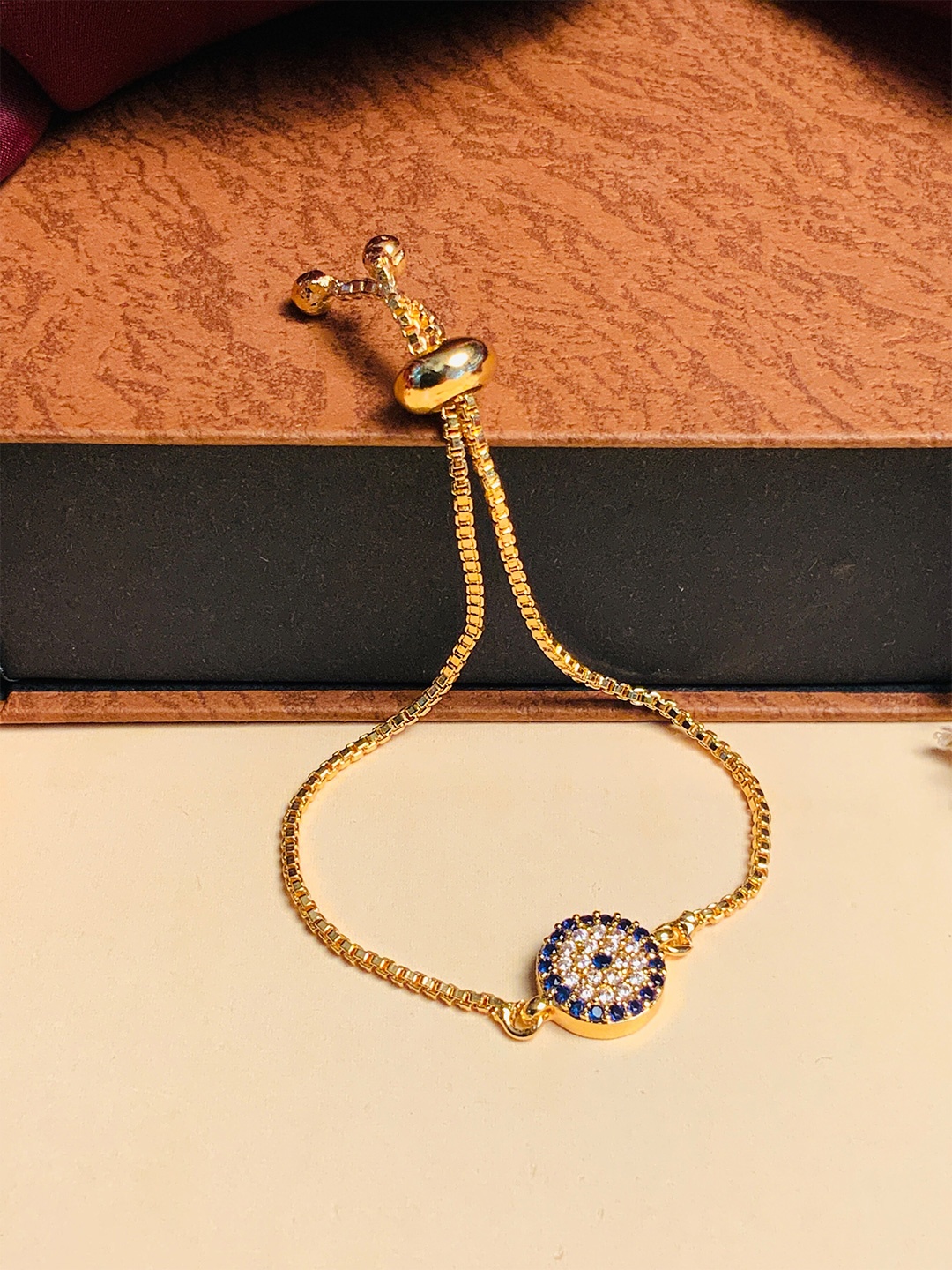 

ABDESIGNS Women Gold-Plated Cubic Zirconia Evil Eye Bracelet