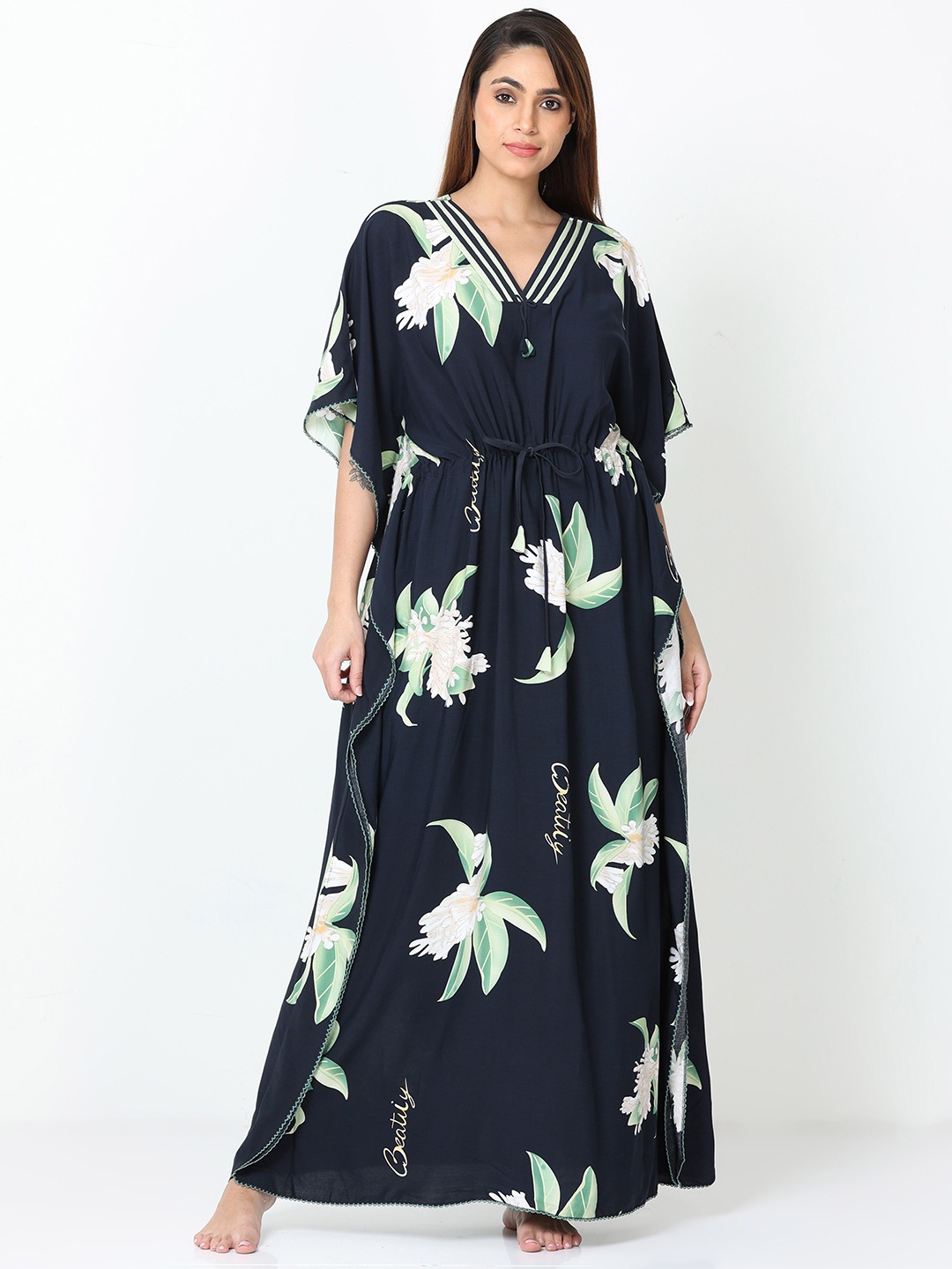 

9shines Label Floral Printed Maxi Nightdress, Blue