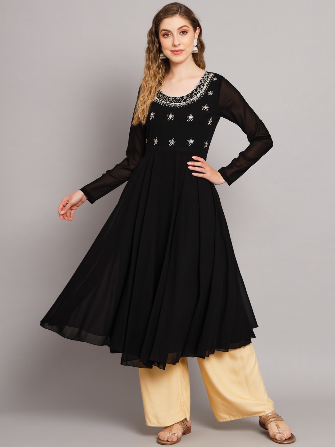 

Poshak Hub Ethnic Motifs Embroidered Thread Work Georgette Anarkali Kurta, Black
