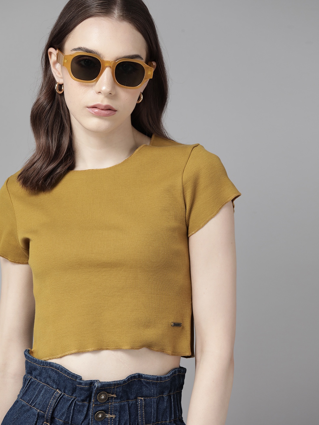 

Roadster Ribbed Crop T-shirt, Mustard