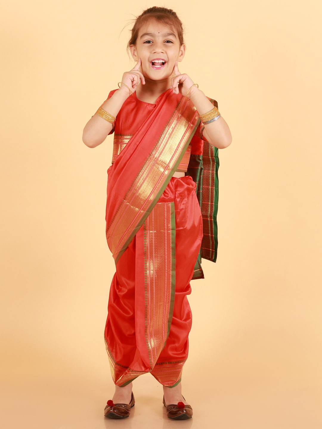 

BAESD Girls Zari Silk Cotton Ready to Wear Kanjeevaram Saree, Red