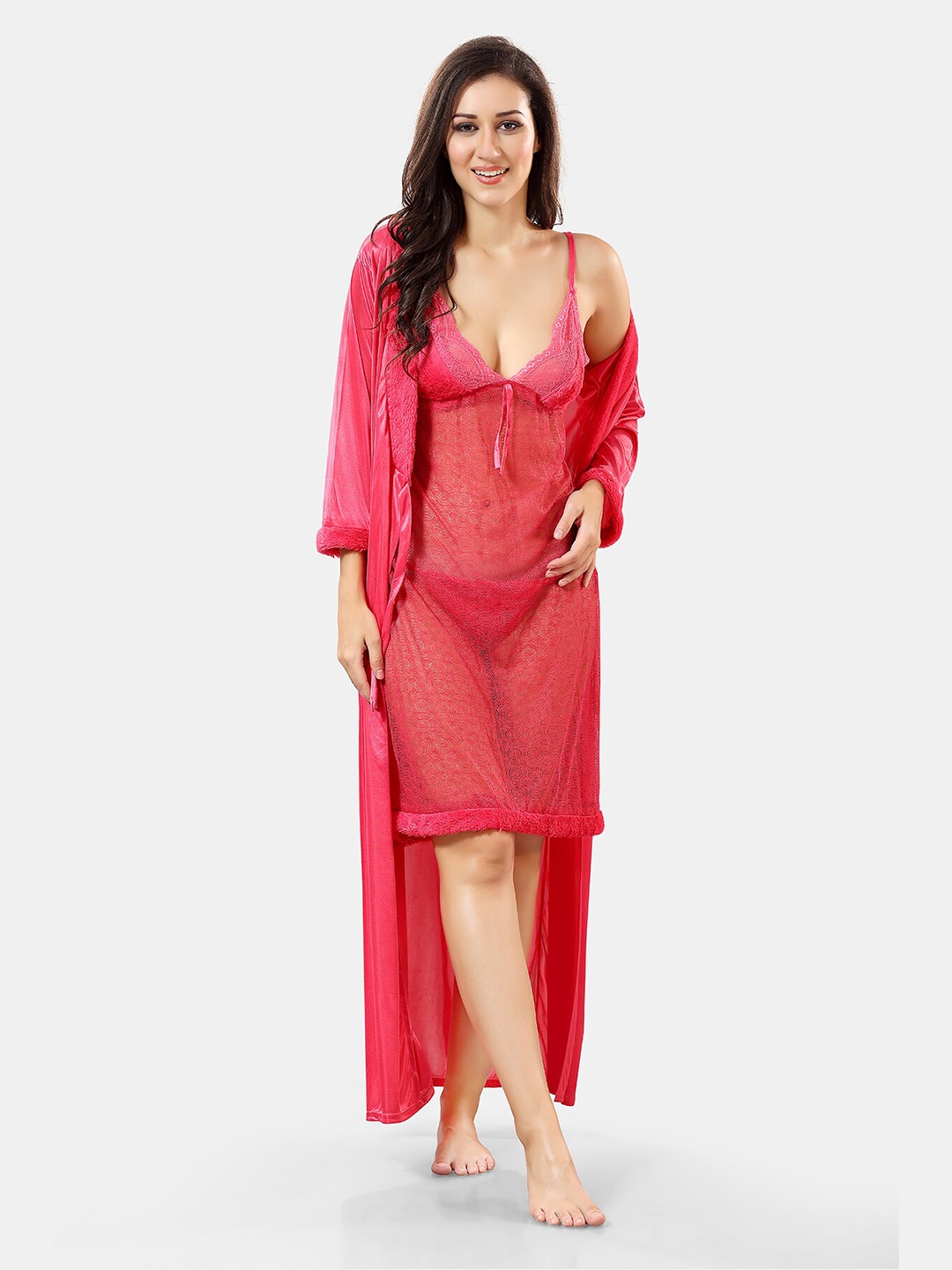 

Be You Self Design Nightdress With Robe, Peach