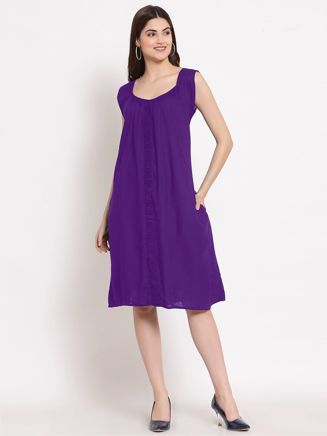 

PATRORNA Round Neck Sleeveless A Line Dress, Violet