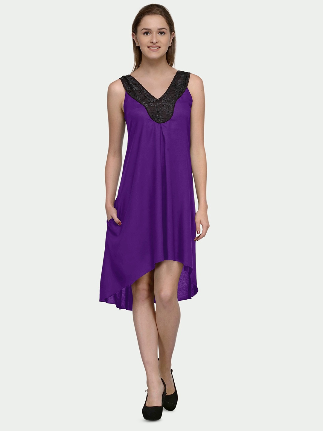 

PATRORNA V-Neck Sleeveless Cotton A-Line Dress, Purple