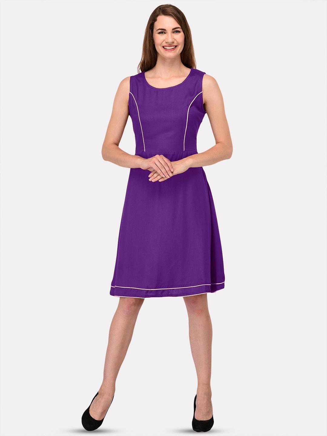 

PATRORNA Round Neck Sleeveless Fit & Flare Dress, Violet