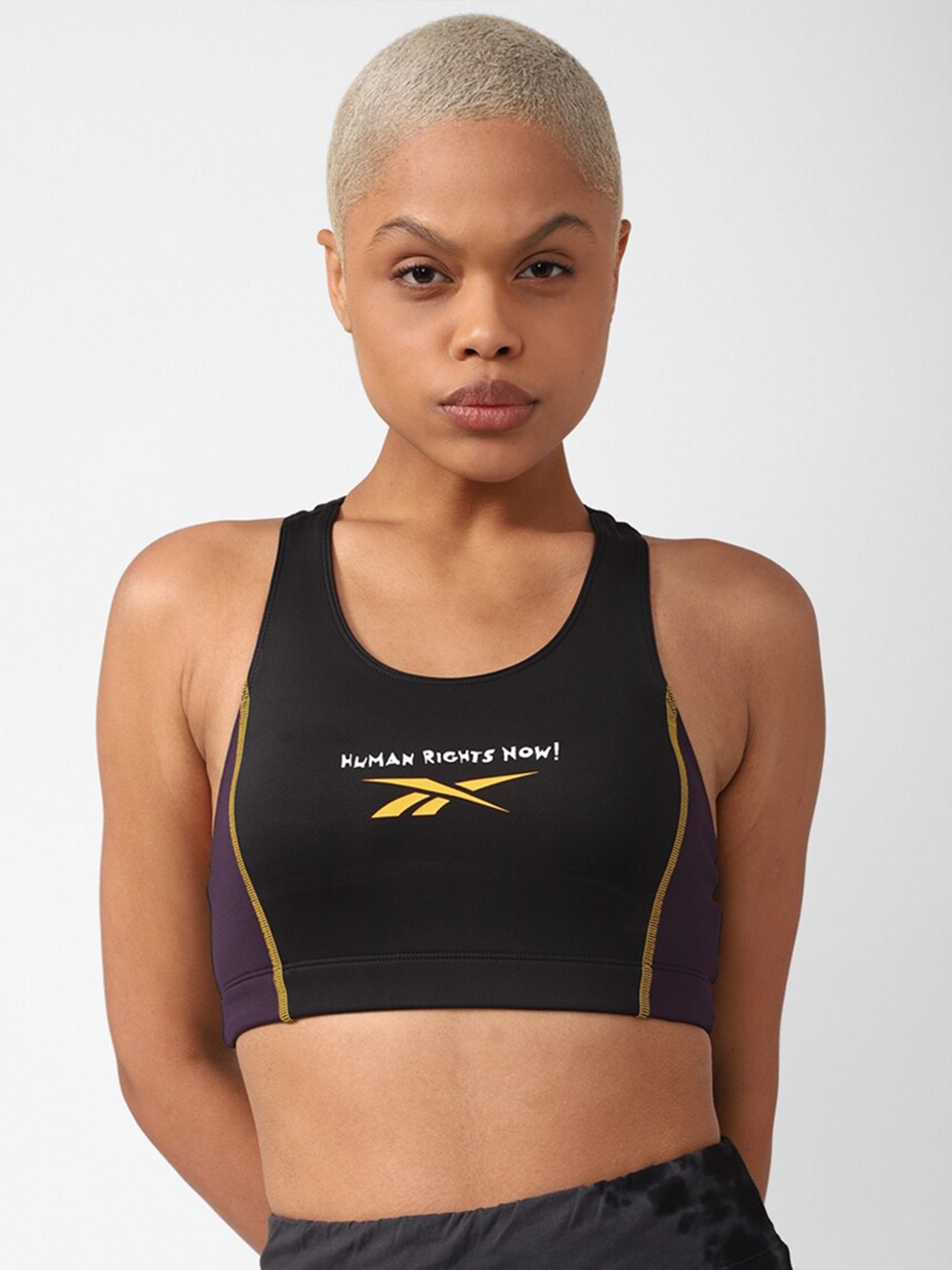 

Reebok HRN Brand Logo Printed Sports Workout Bra, Black