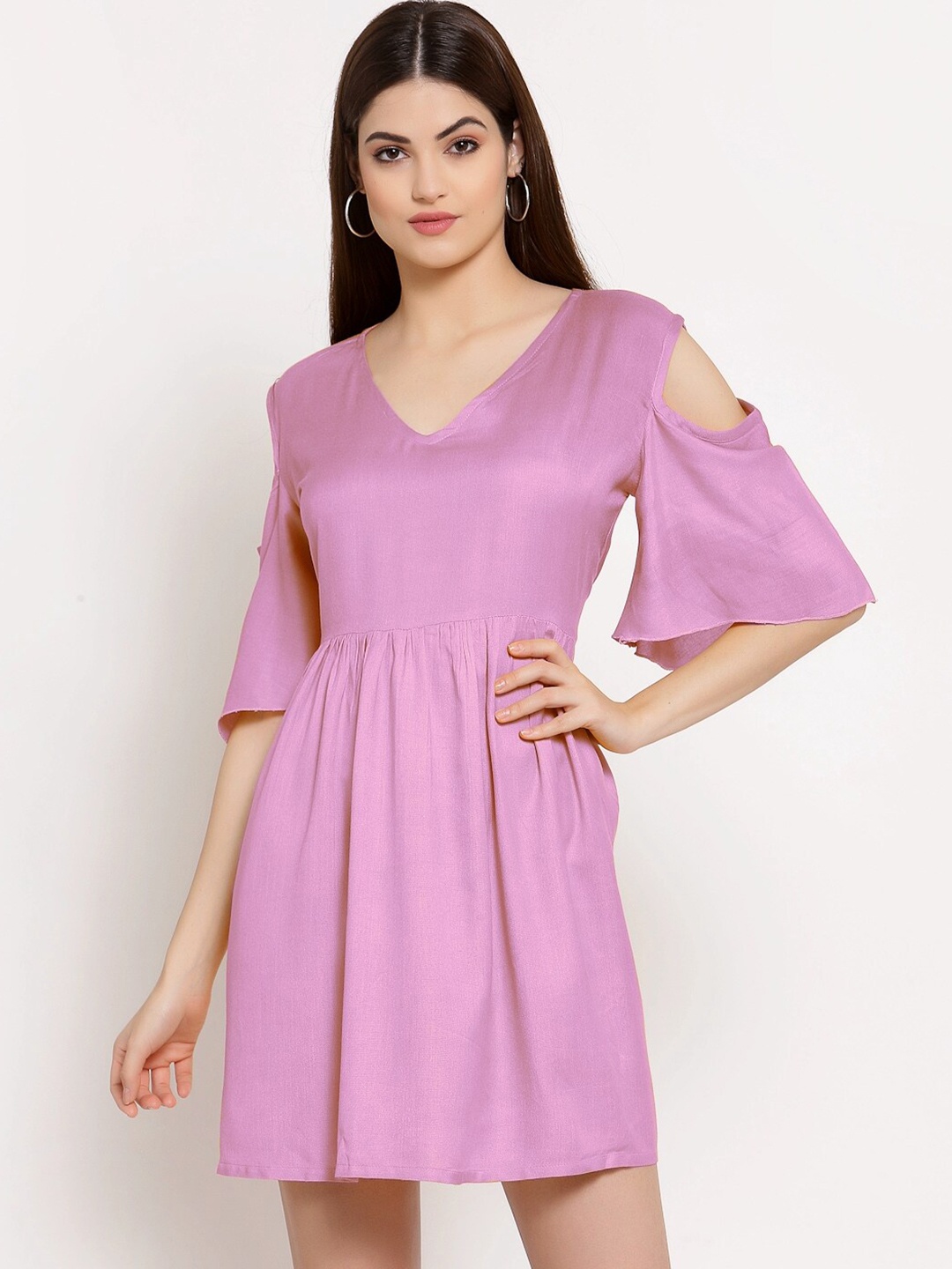 

PATRORNA Cold-Shoulder Pure Cotton Fit & Flare Dress, Pink