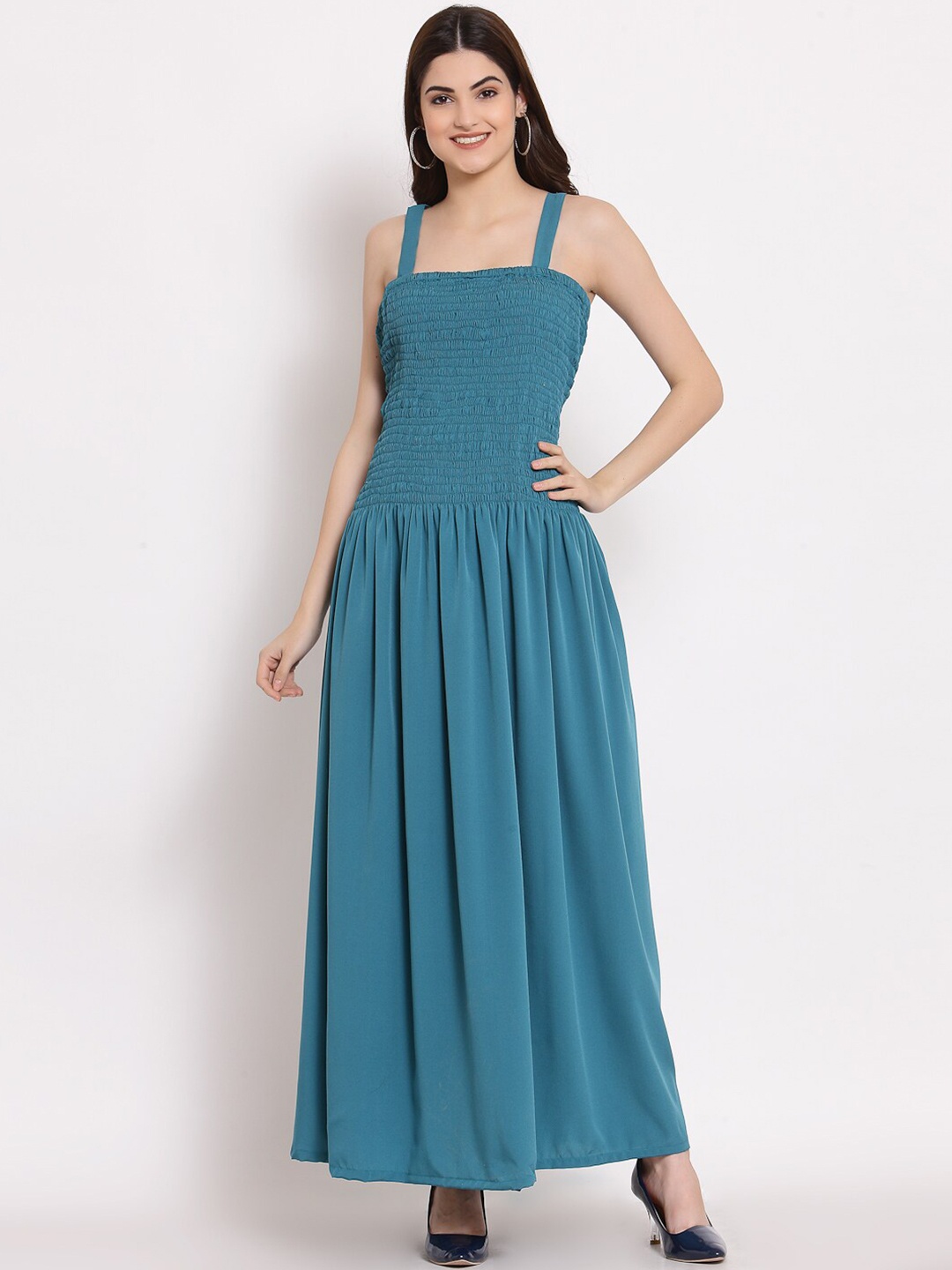 

PATRORNA Smocked Shoulder Straps Cotton Maxi Dress, Blue