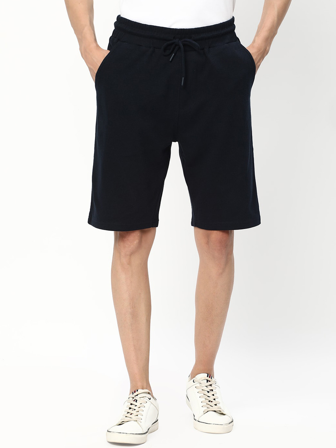 

R&B Men Mid-Rise Cotton Sports Shorts, Navy blue